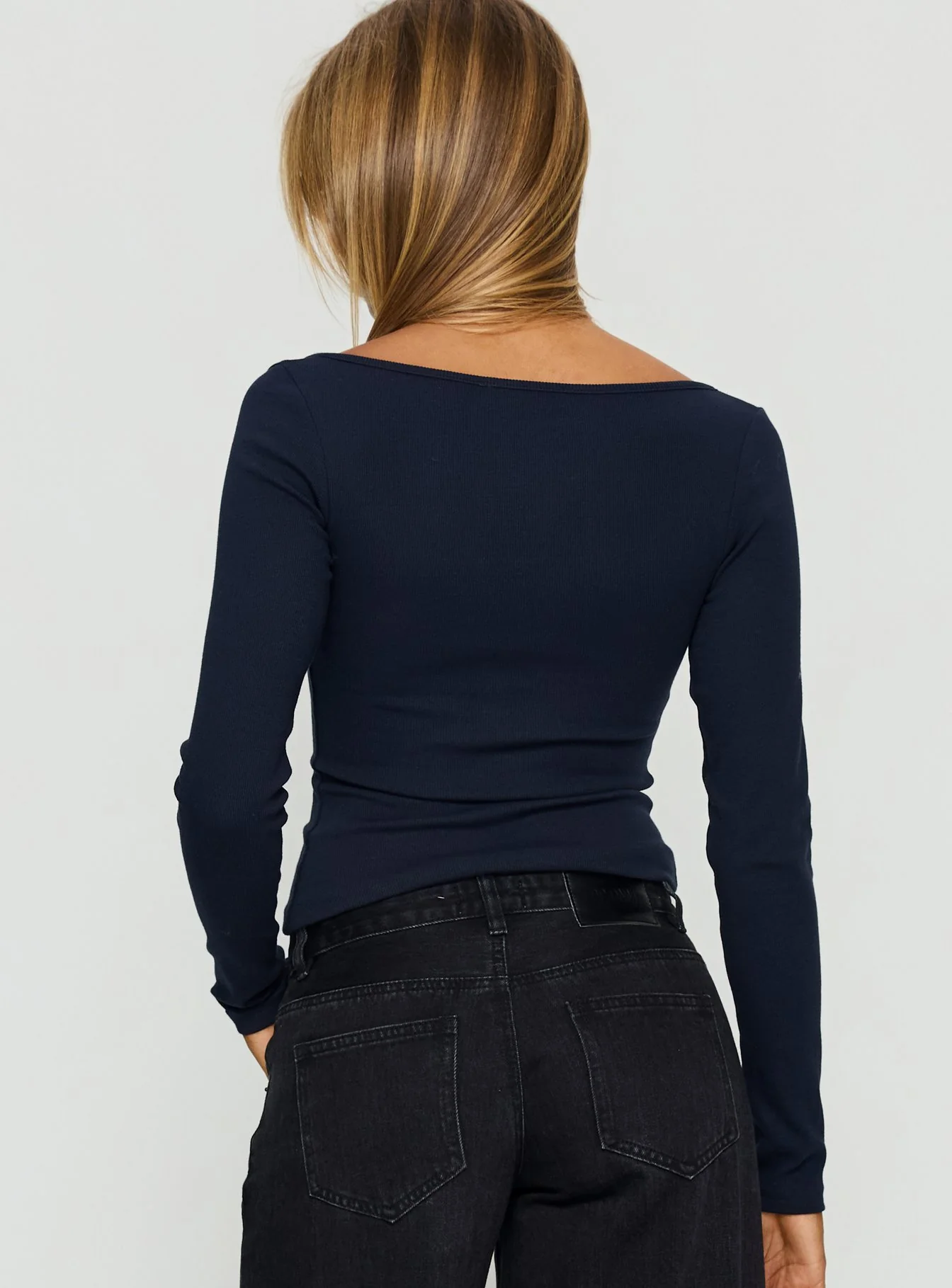 Keslie Long Sleeve Henley Top Navy - Image 4