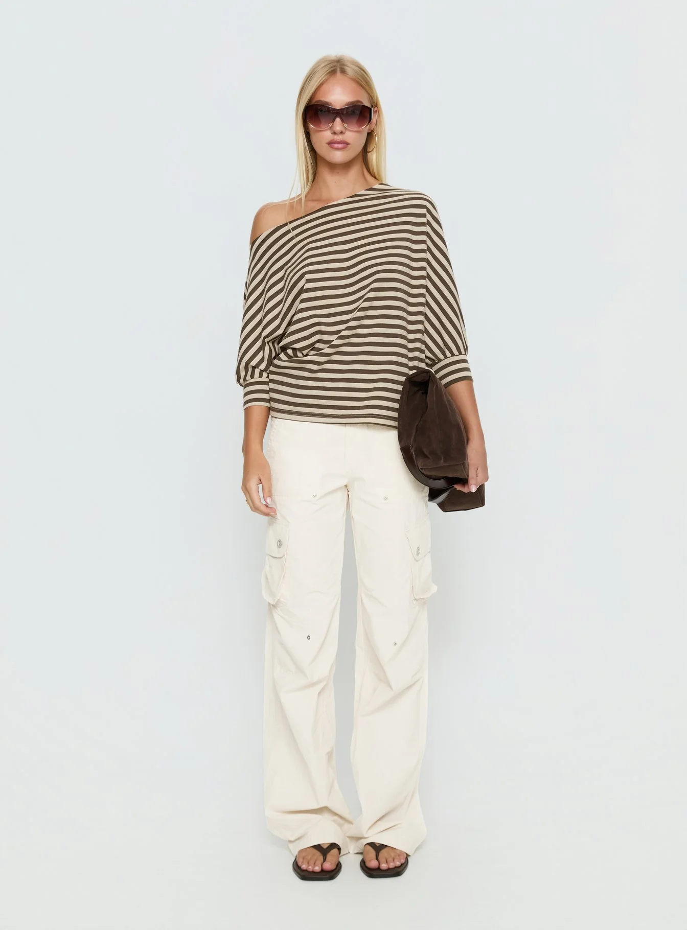 Keyes 3/4 Sleeve Off Shoulder Top Multi Stripe - Image 7
