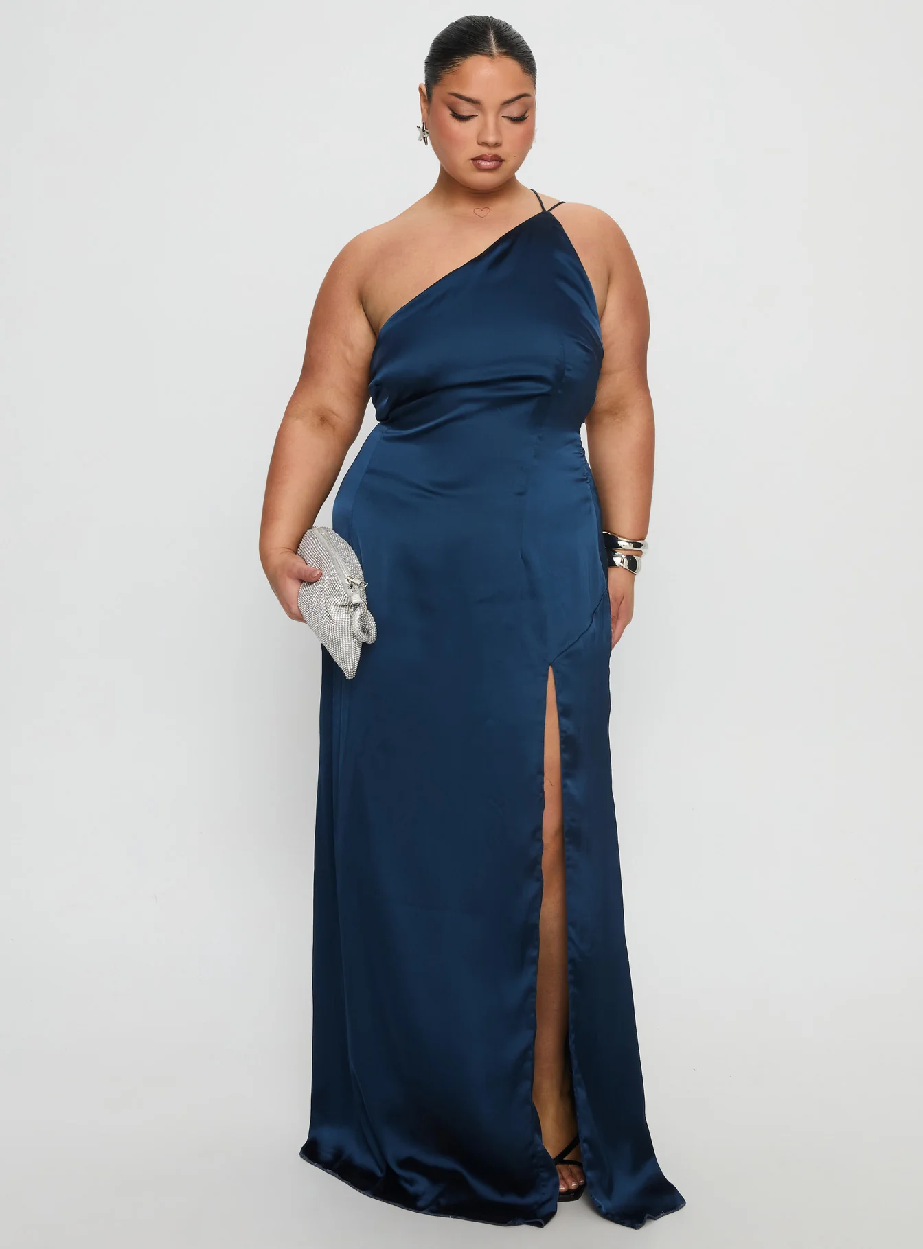 Kiss Of Life Satin Maxi Dress Navy Curve - Image 3