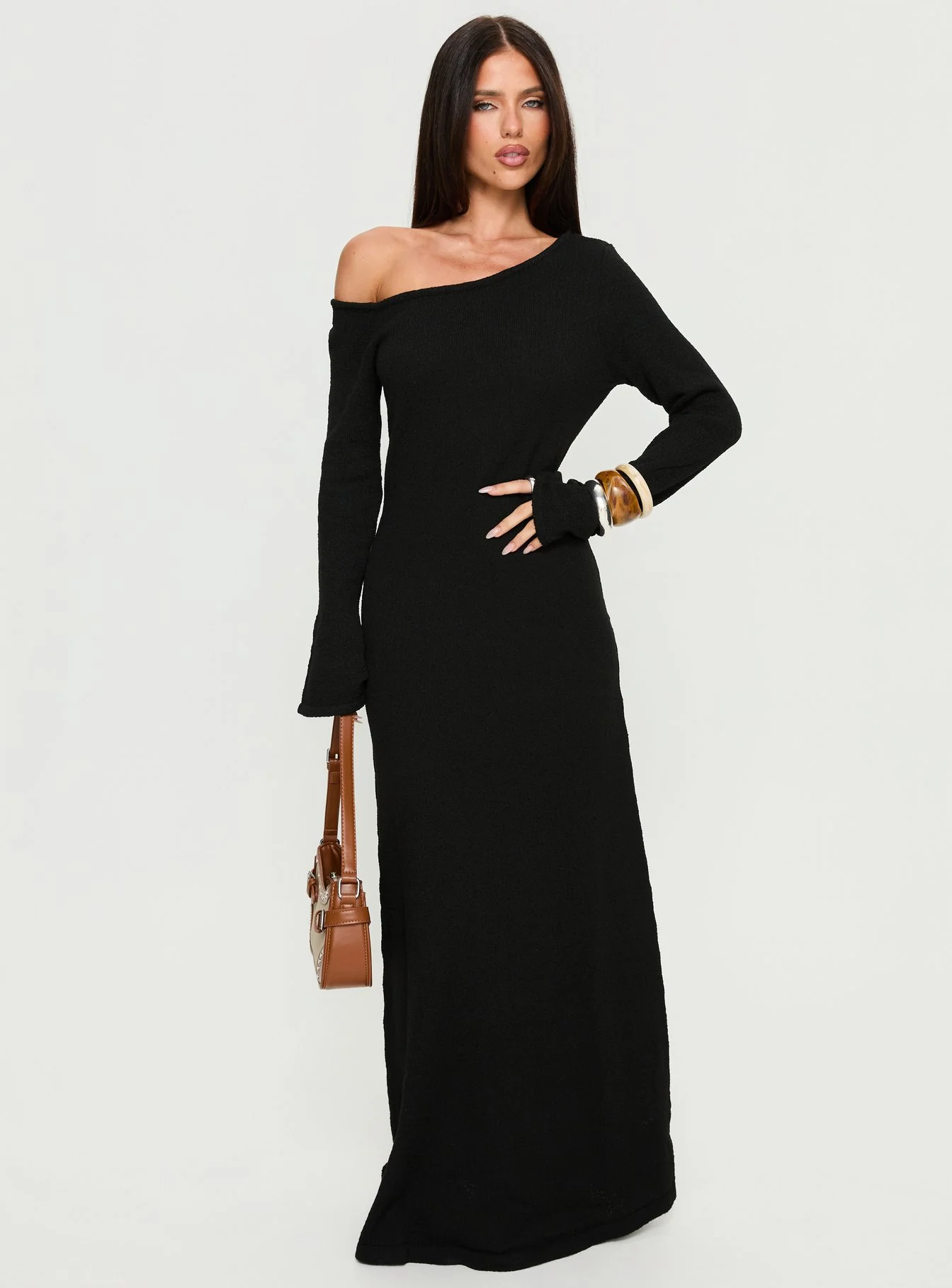 Kloey Long Sleeve Knit Maxi Dress Black - Image 3