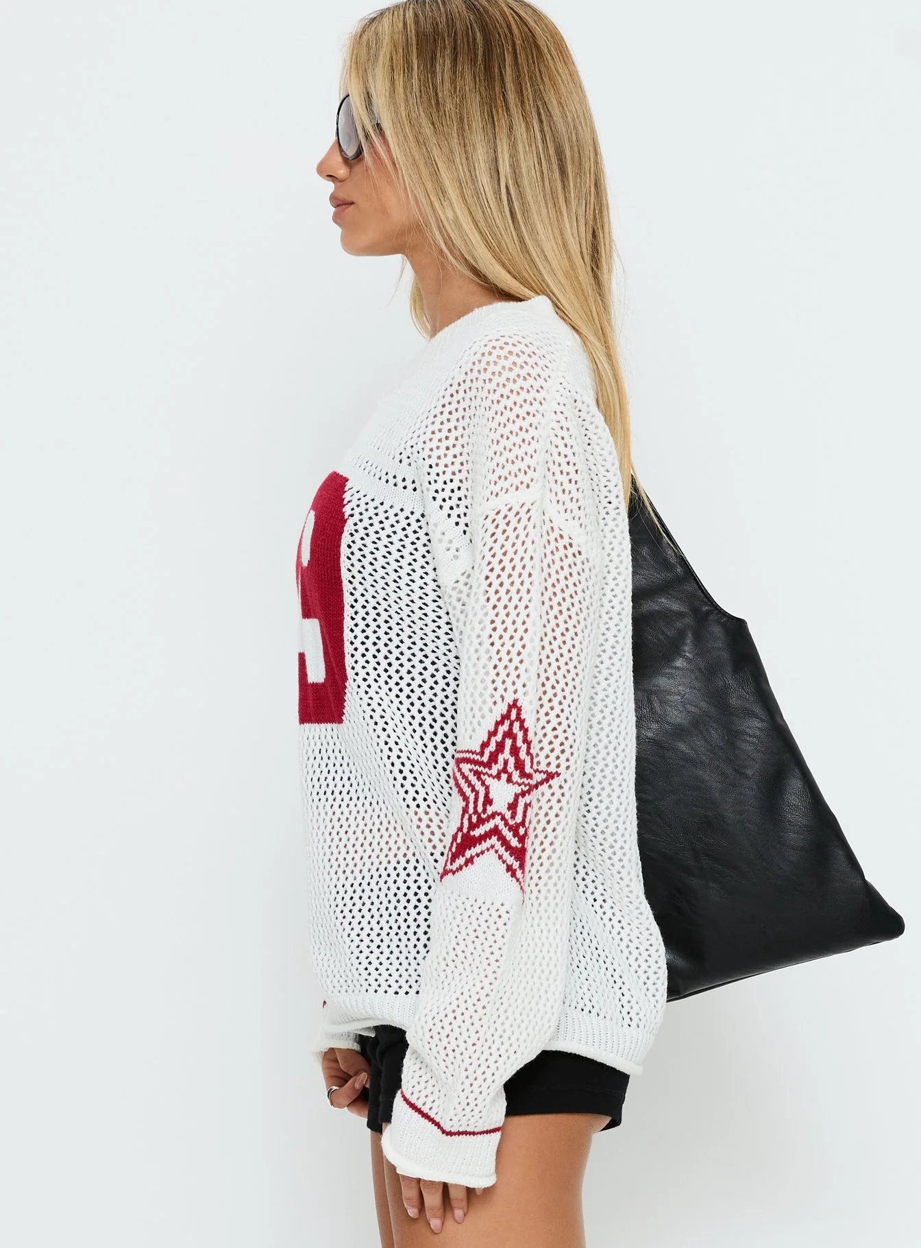 Korrin V Neck Graphic Knit Sweater White - Image 4