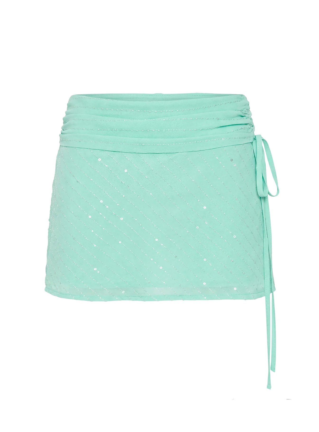 Kosmas Ruched Tie Side Mini Skirt Turquoise - Image 9