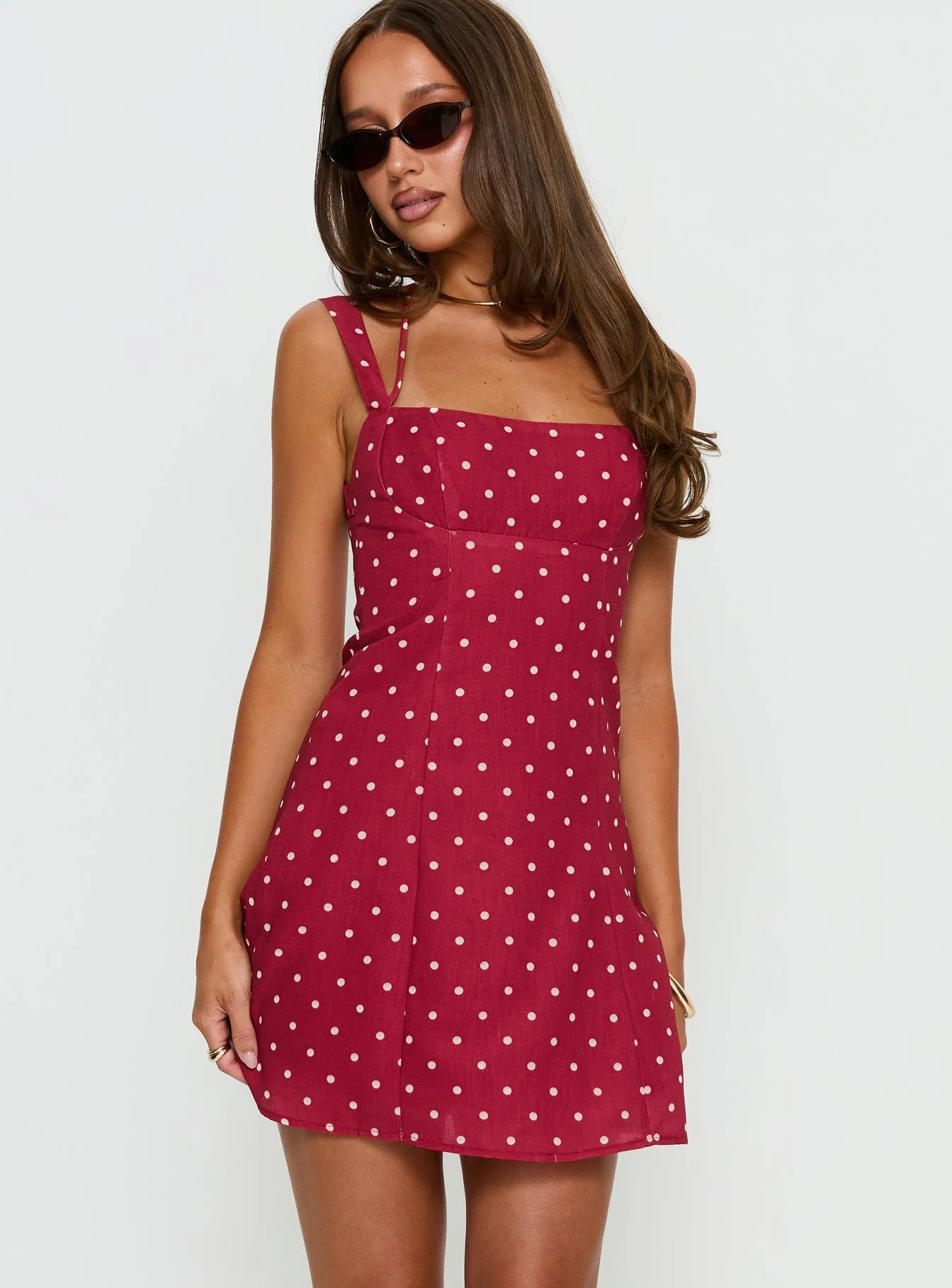 Kourtnae Halter Mini Dress Red Polka Dot - Image 2
