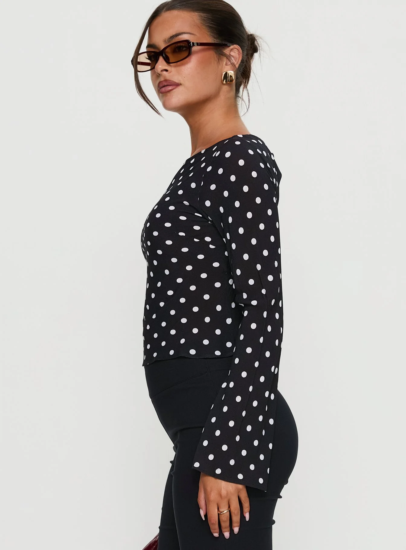 Lady Lady Long Sleeve Backless Top Black / White Polka - Image 4
