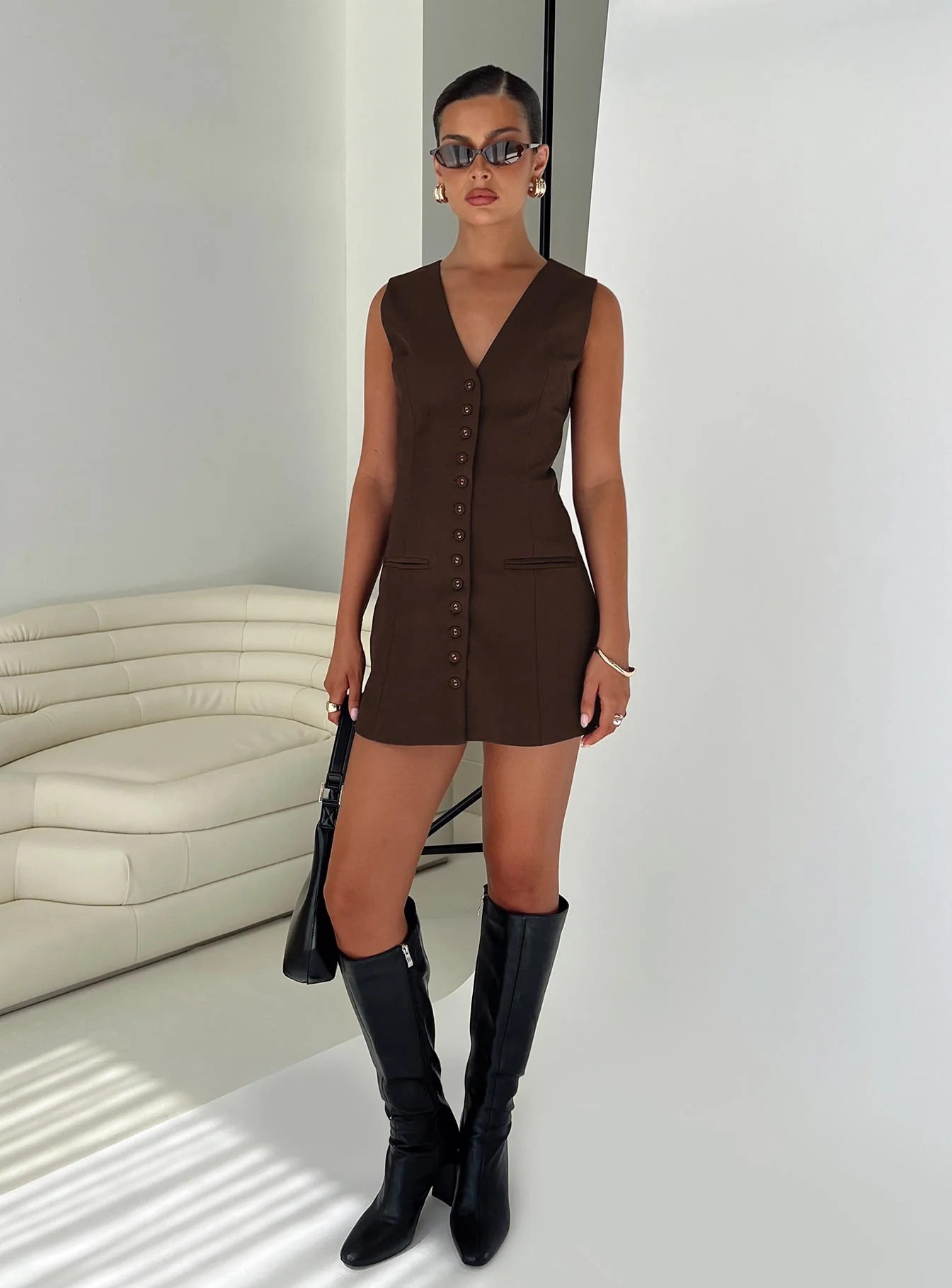 Laire Mini Dress Chocolate - Image 9