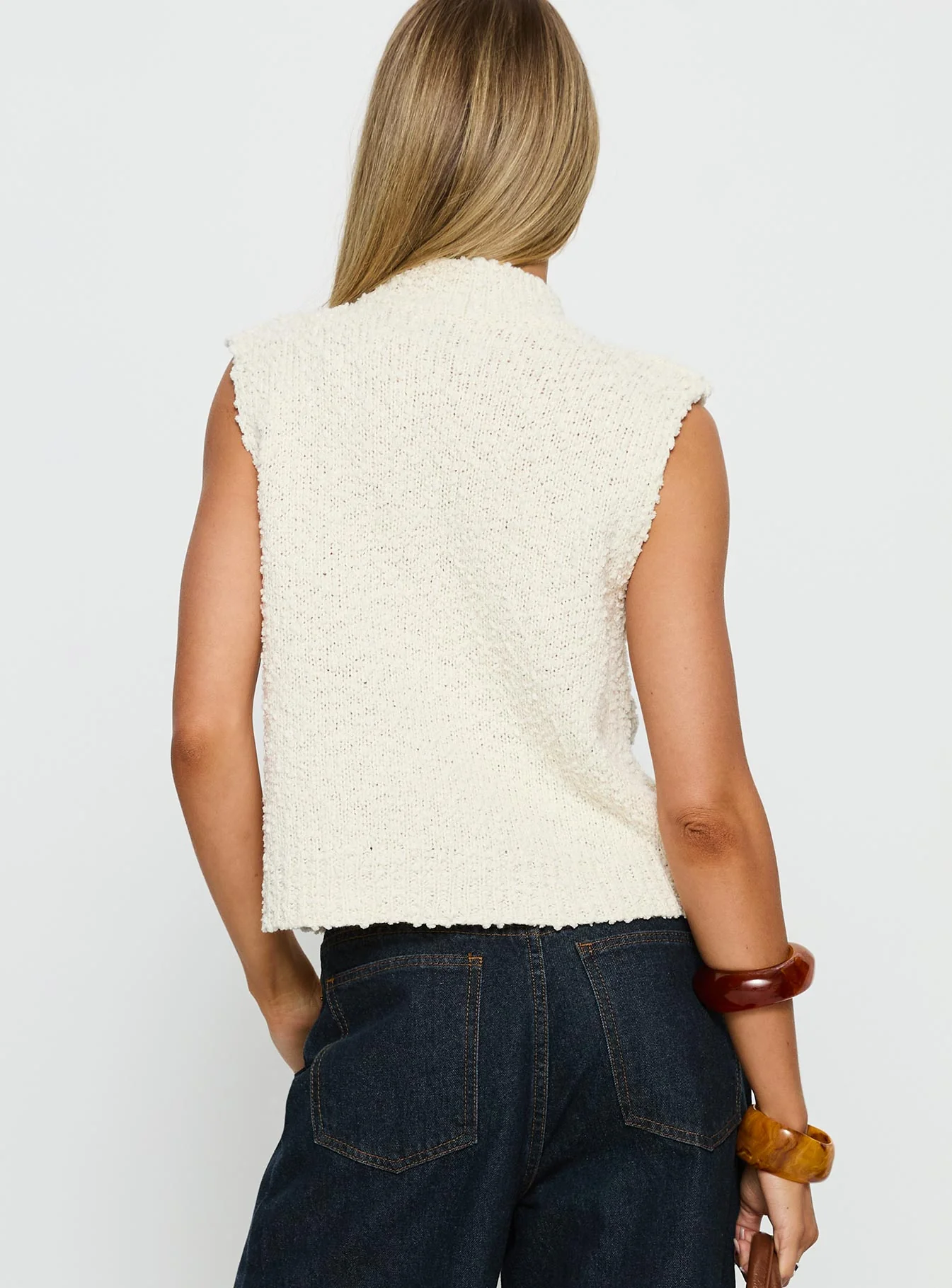 Lanette High Neck Sleeveless Top Cream - Image 5
