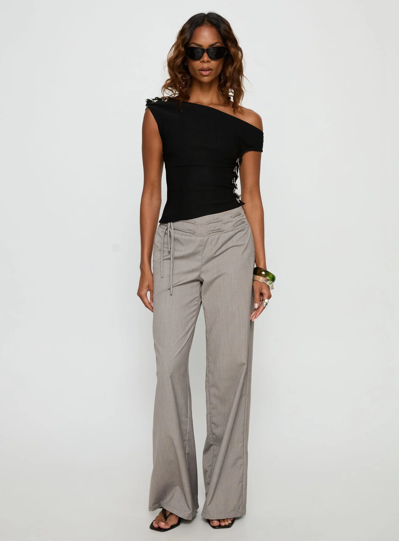 Laude Eyelet Off Shoulder Top Black - Image 3