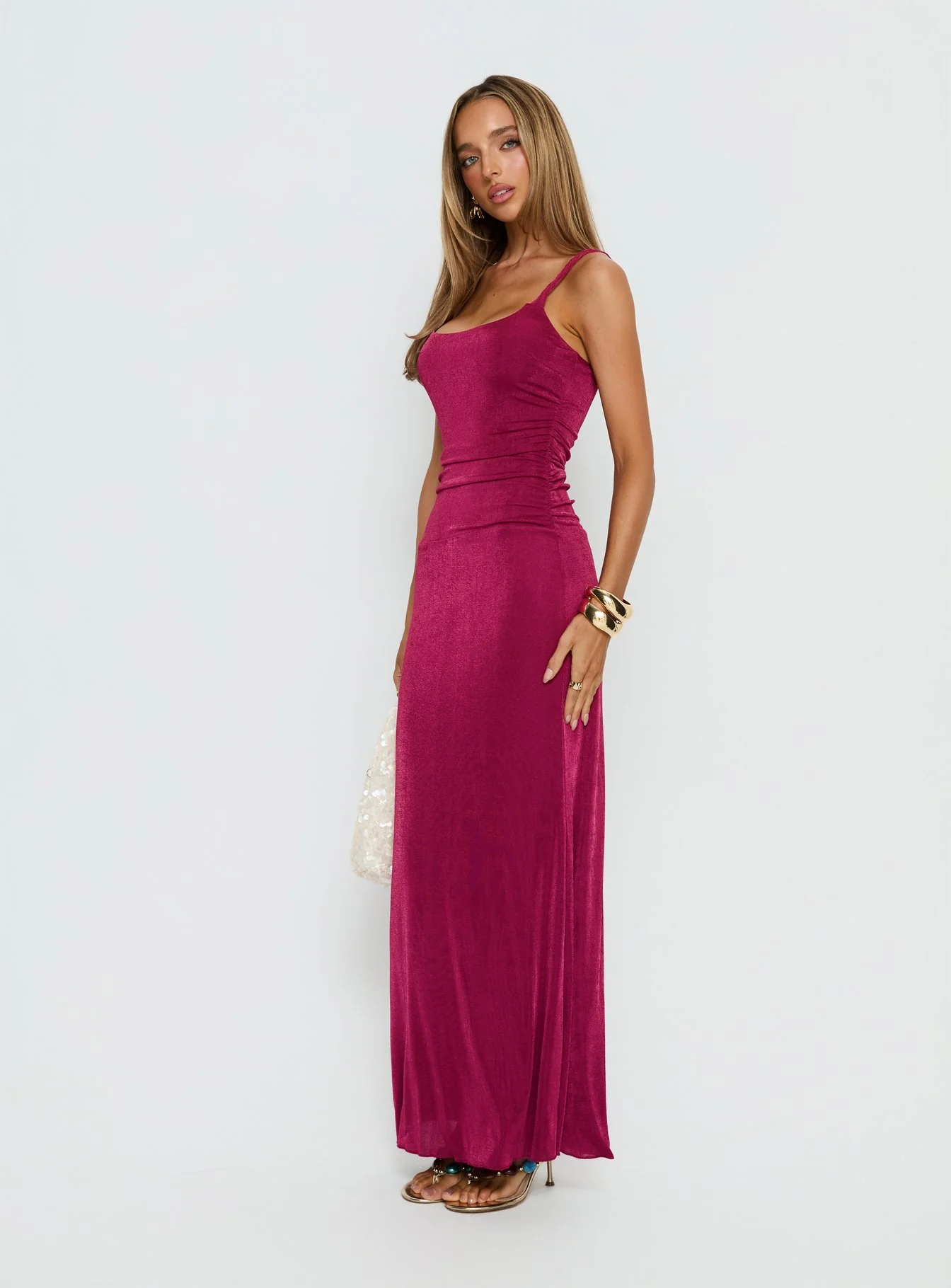 Lavonne Ruched Maxi Dress Plum - Image 3