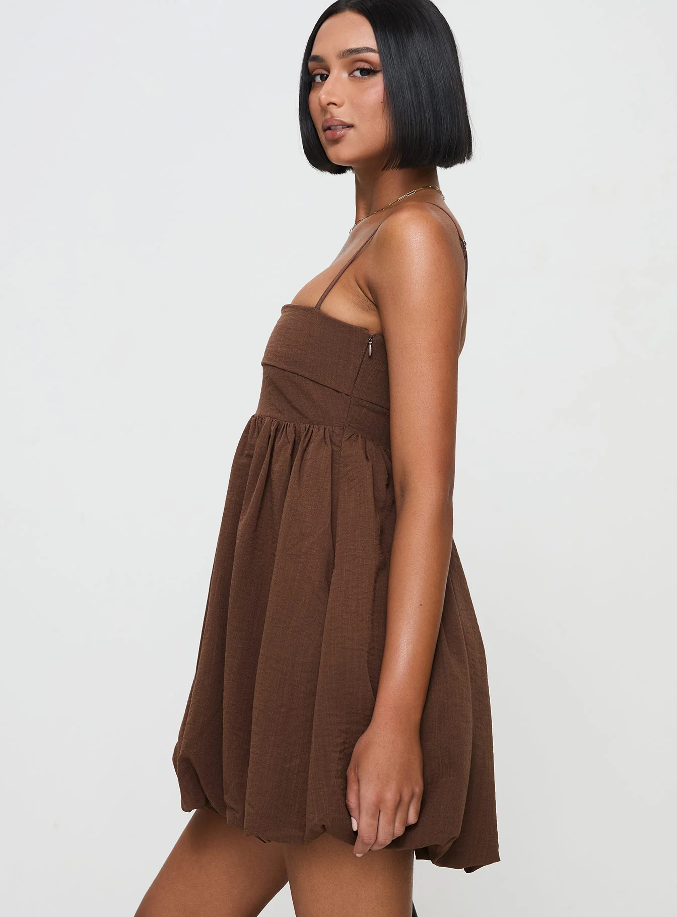 Layken Bubble Hem Mini Dress Chocolate Tall - Image 4