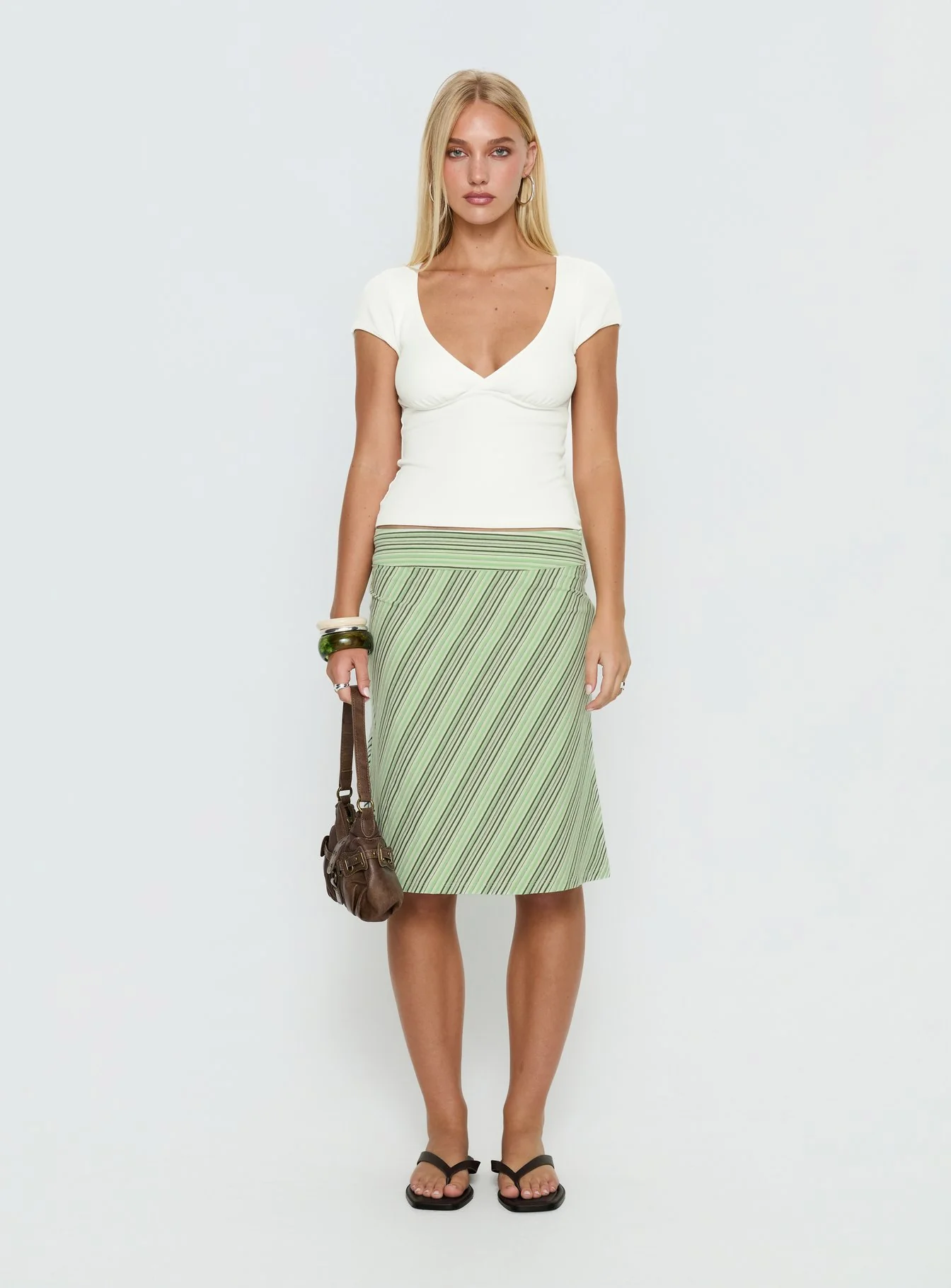 Lemon Twist Midi Skirt Green Stripe - Image 7