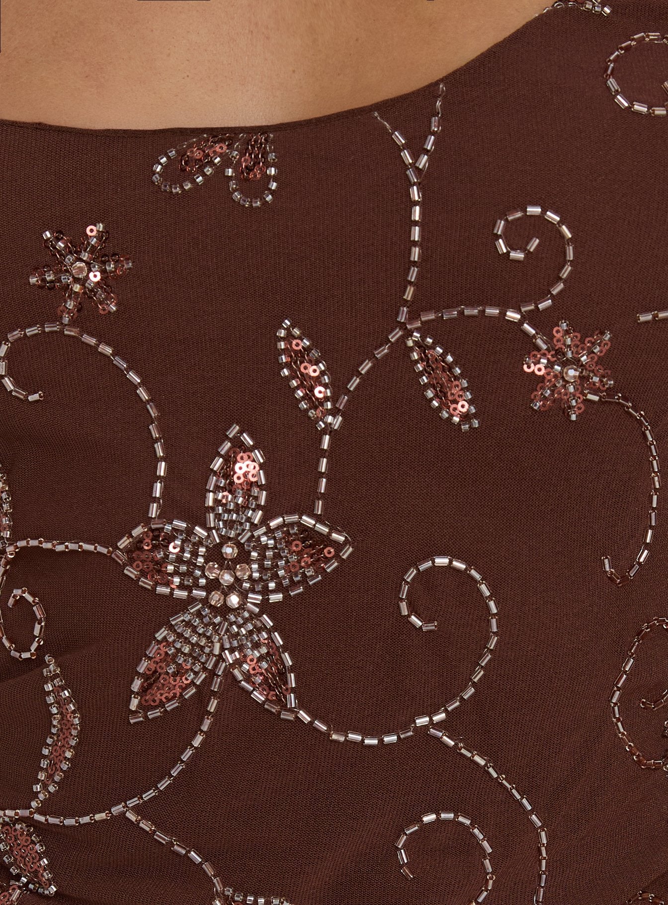 Leocadia Scoop Neck Bead Detail Top Chocolate - Image 6