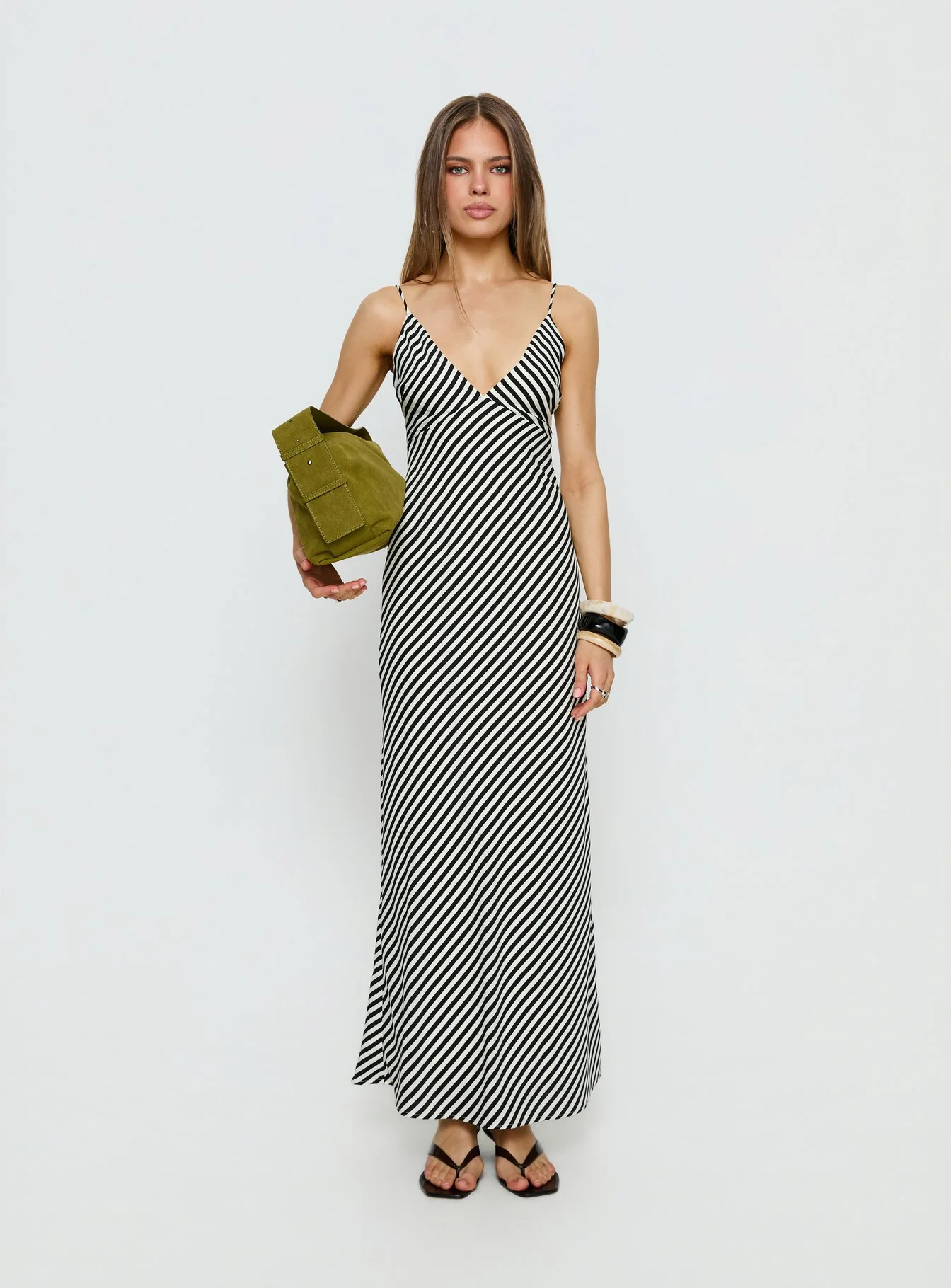 Lesondo V Neck Maxi Dress Black / White Stripe - Image 6