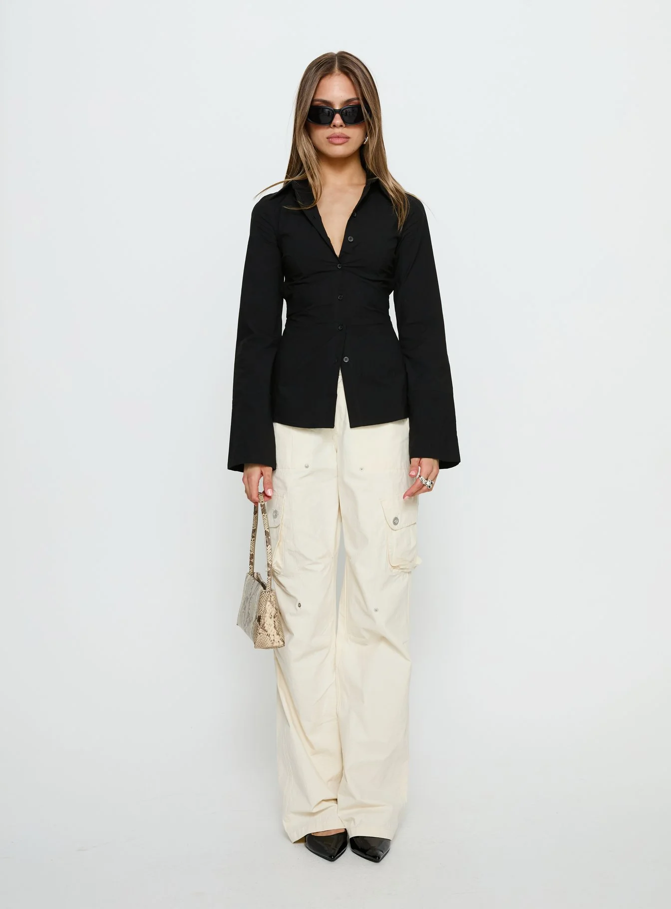 Lesper Long Sleeve Tie Back Top Black - Image 7
