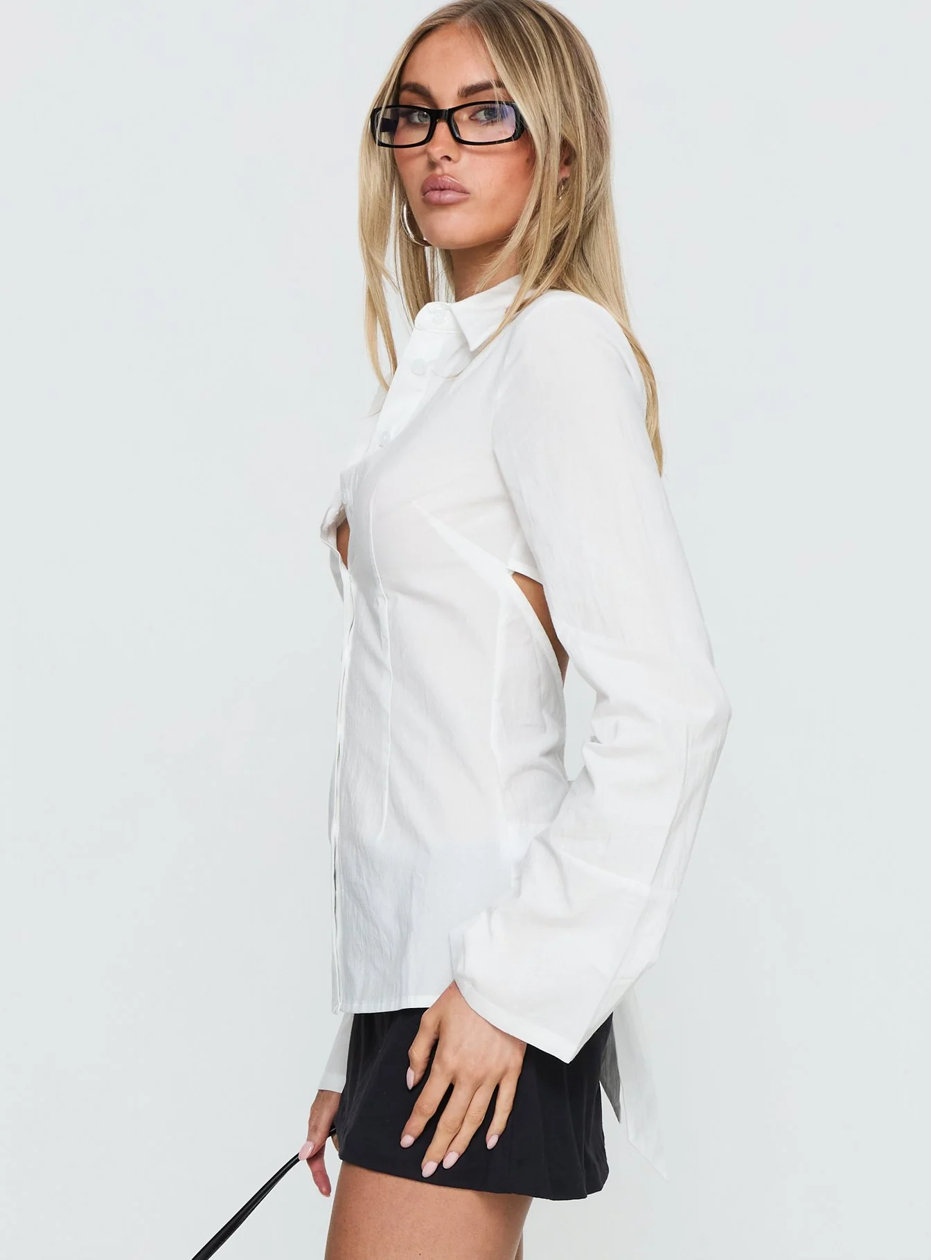 Lesper Long Sleeve Tie Back Top White - Image 4