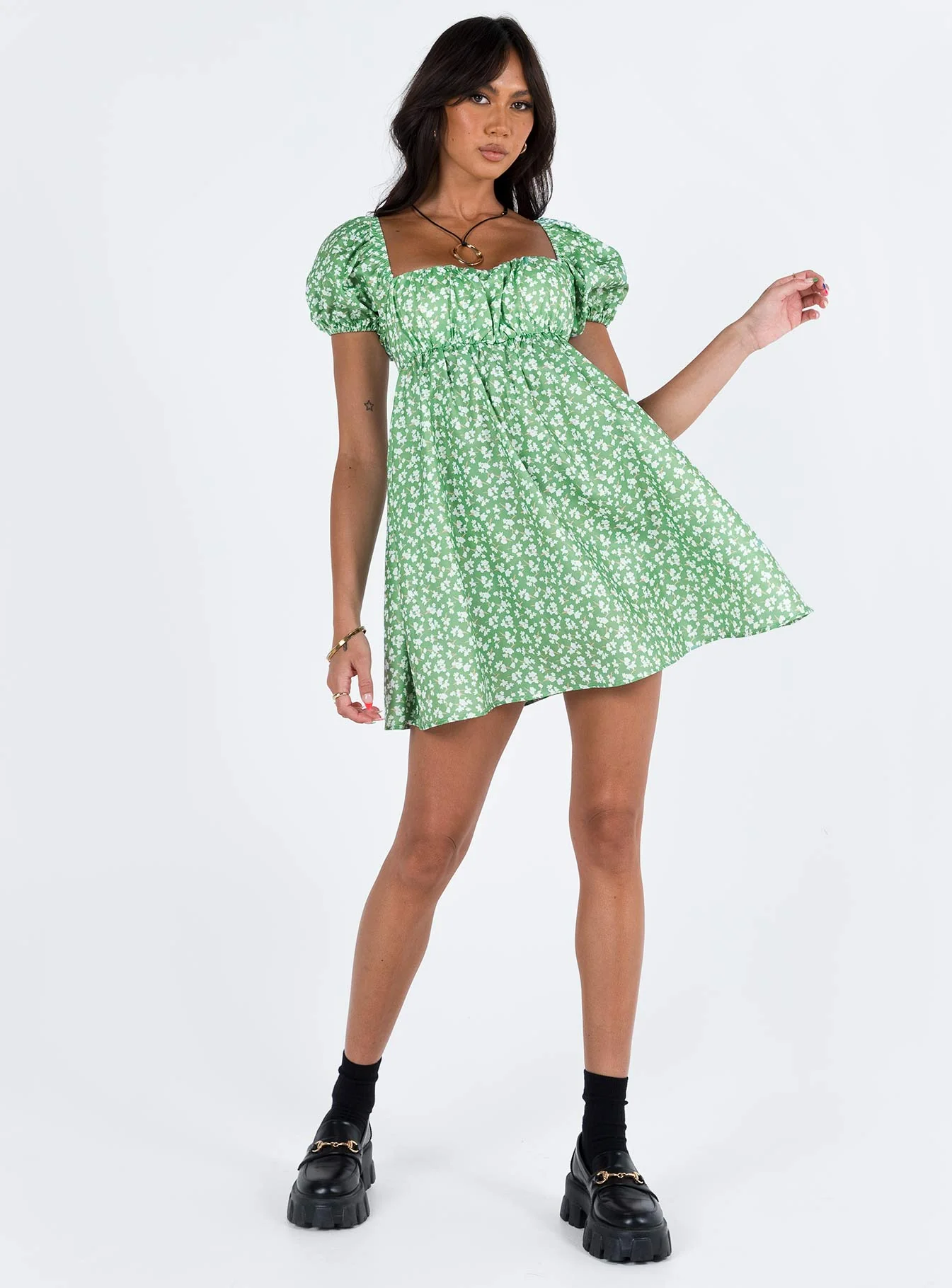 Let's Dance Mini Dress Green Floral - Image 2