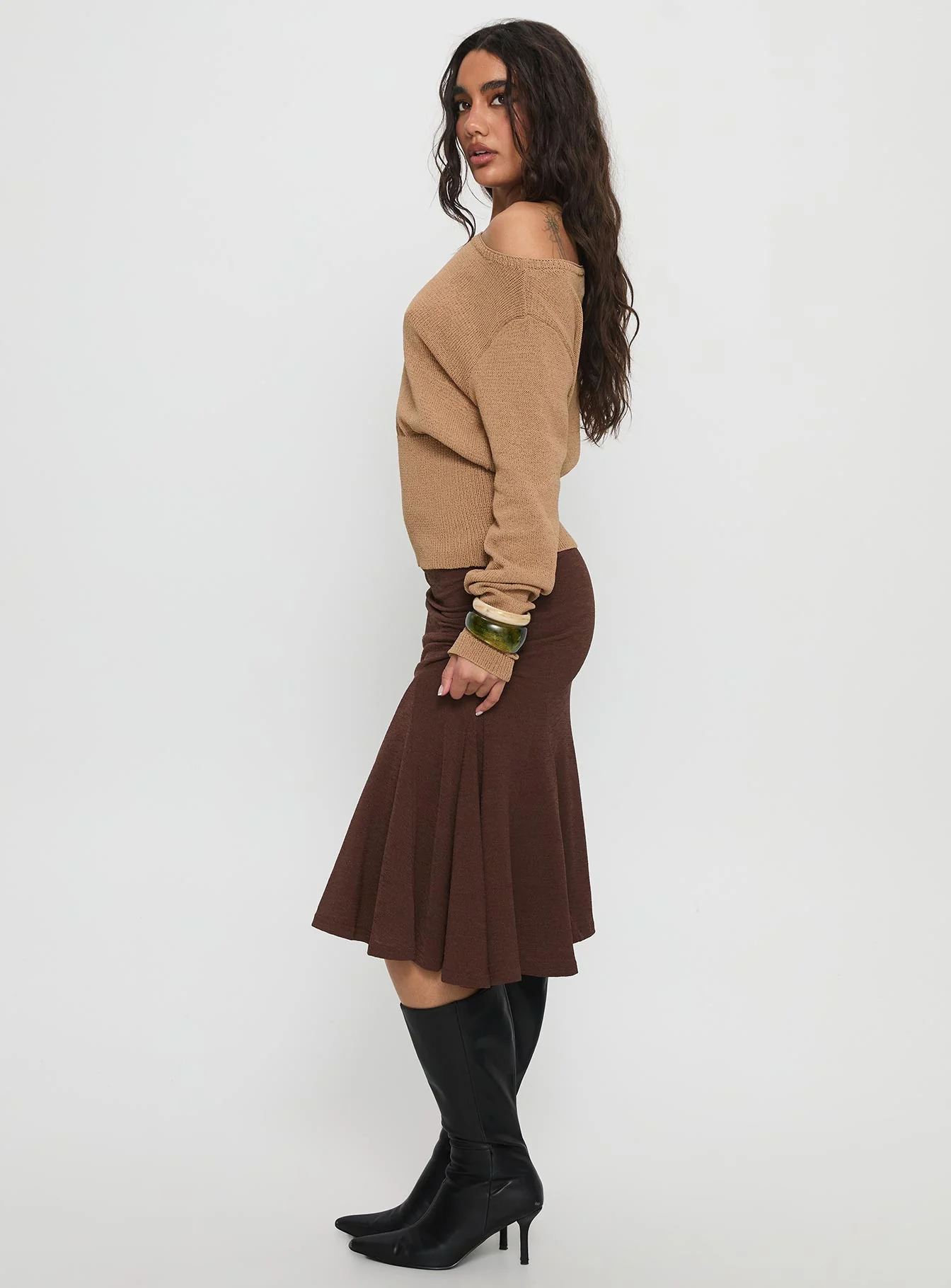 Lewish Low Rise Midi Skirt Chocolate - Image 4