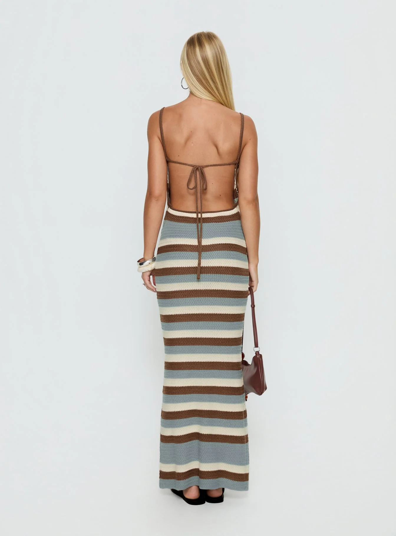 Leylana Scoop Knitted Maxi Dress Blue / Brown Stripe - Image 5