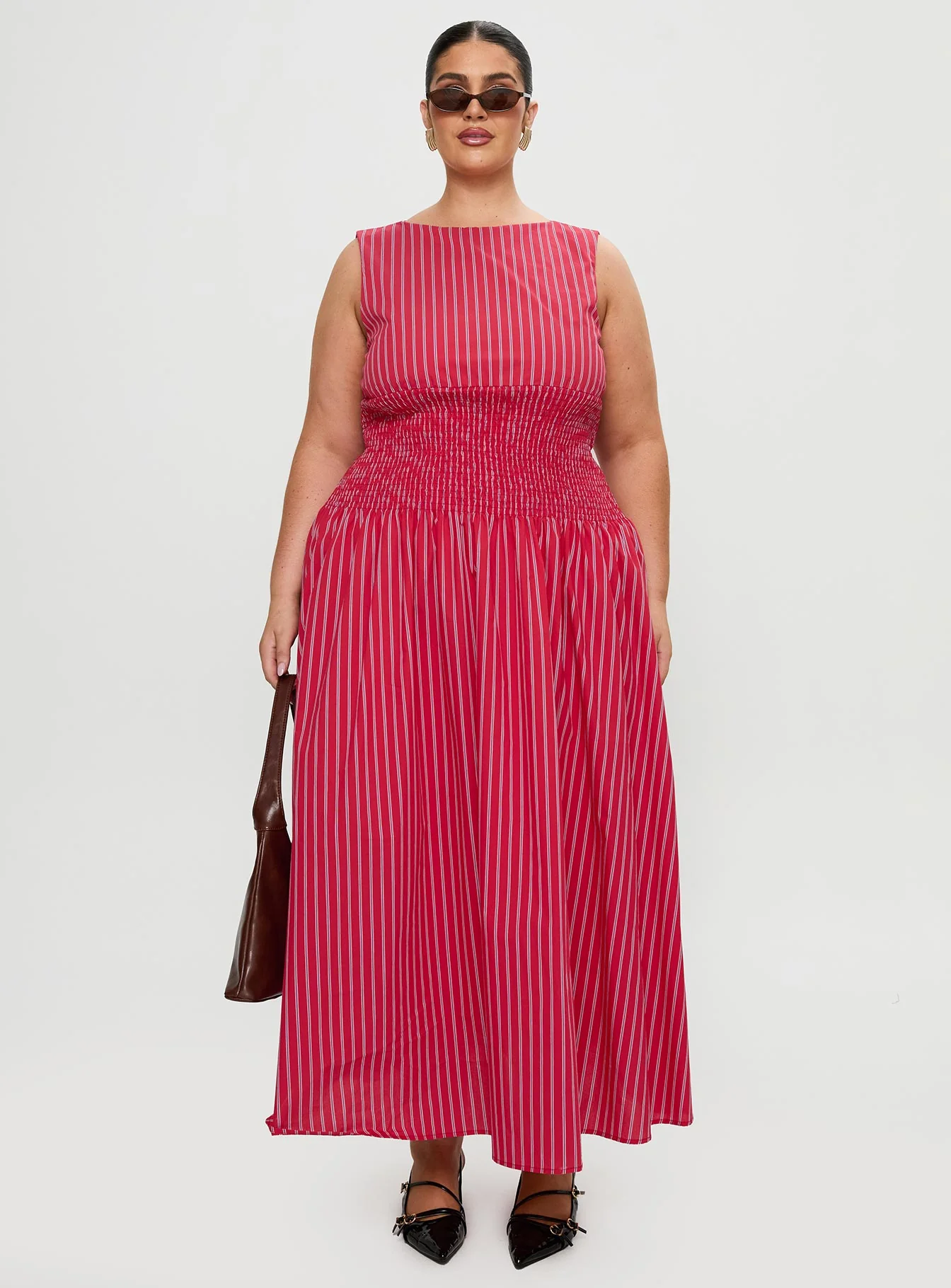 Lilienne Cotton Poplin Maxi Dress Red Stripe Curve - Image 7