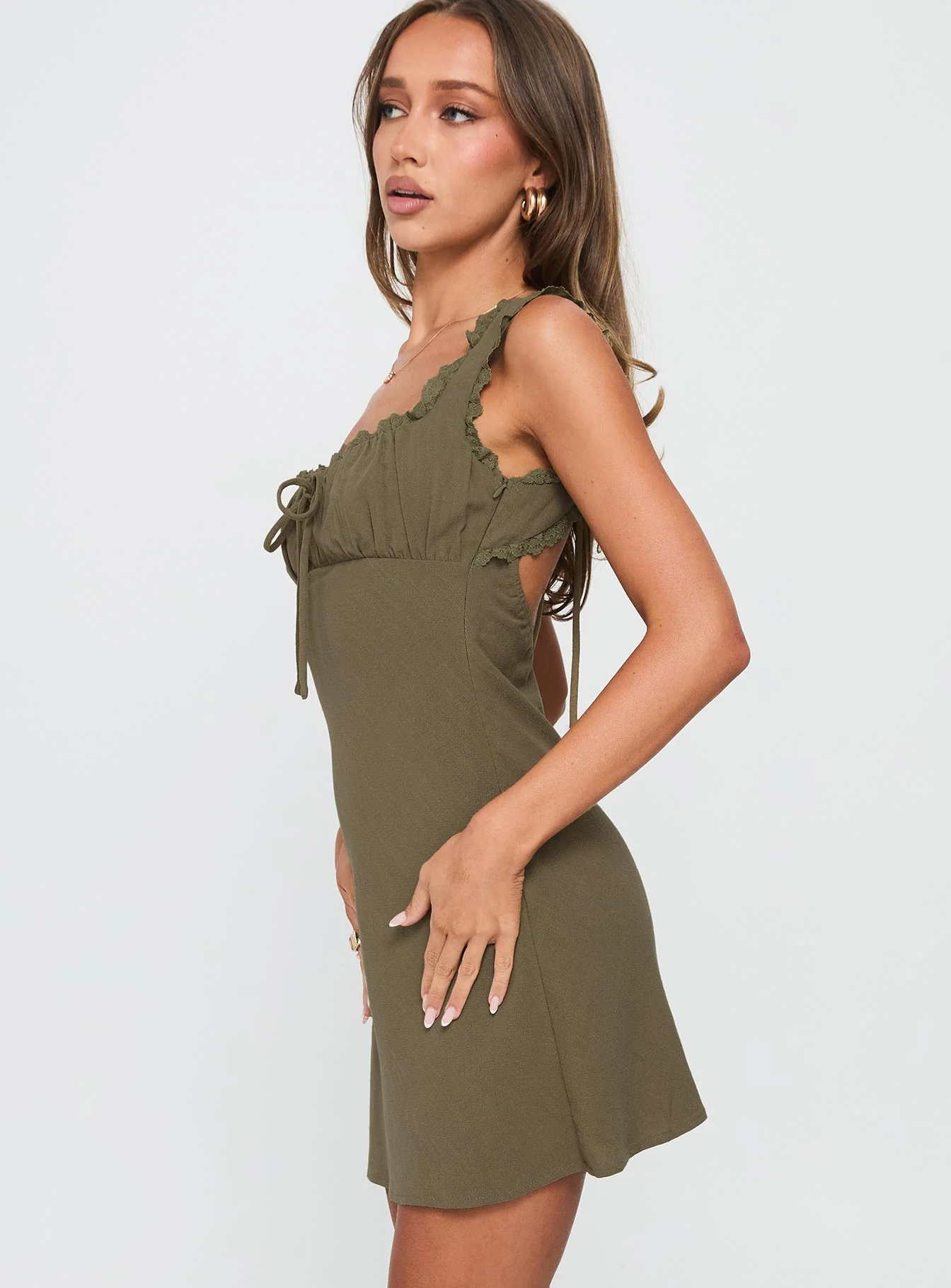 Lillette Frill Mini Dress Olive - Image 4