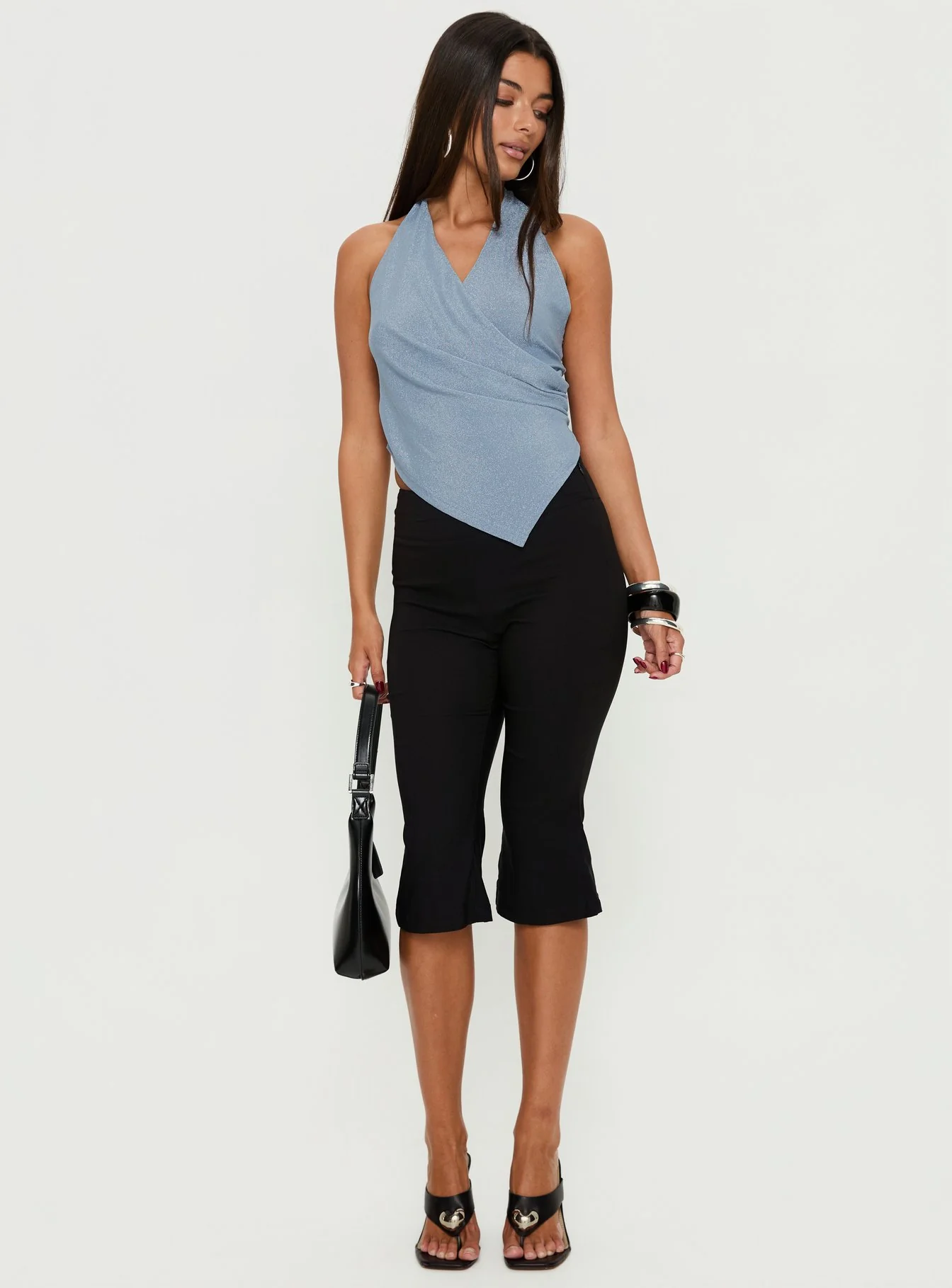 Lillyan Cross Front Backless Top Blue Shimmer - Image 2