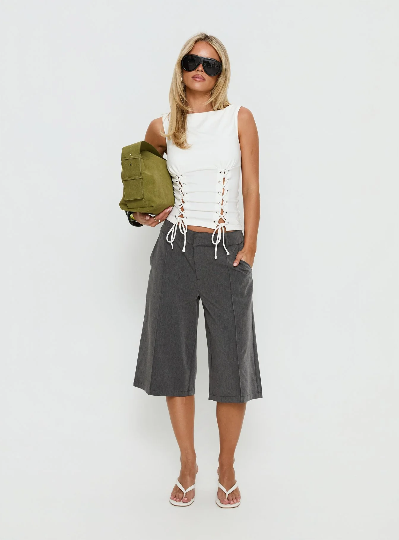 Lindee Tie Up Sleeveless Top White - Image 3