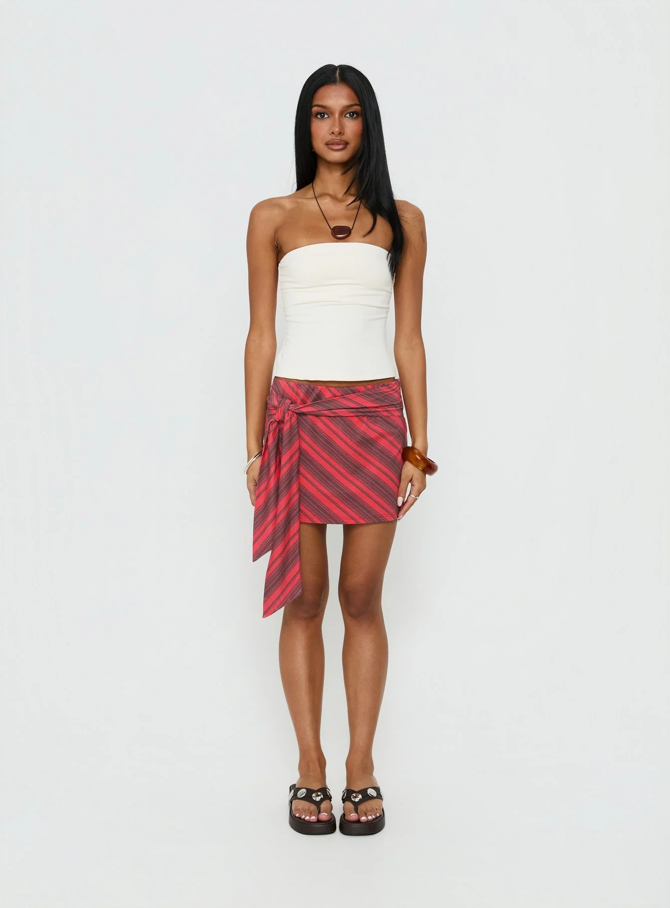 Lindsy Tie Side Mini Skirt Red Multi - Image 7