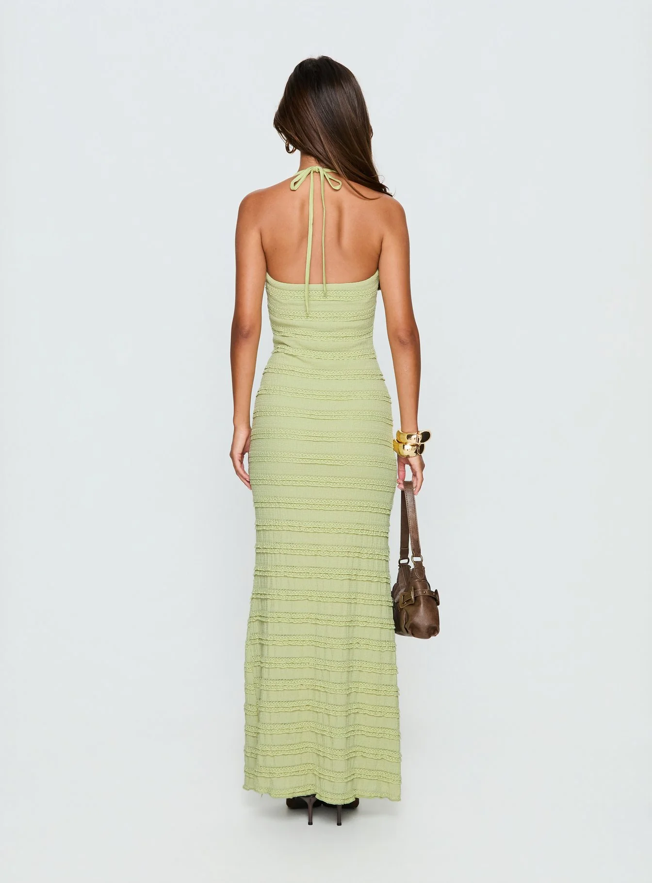 Liskaia Textured Halter Maxi Dress Soft Green - Image 4