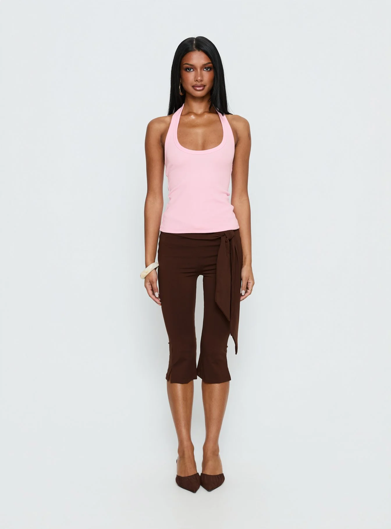 Lizana Tie Side Capri Pants Brown - Image 7