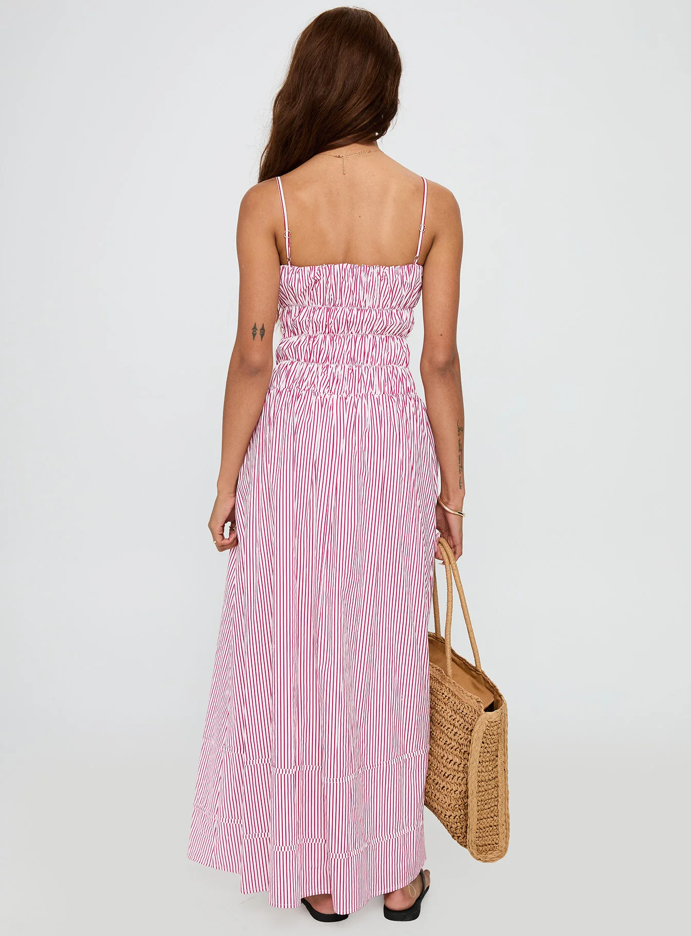 Loralei Shirred Maxi Dress Red Stripe - Image 5