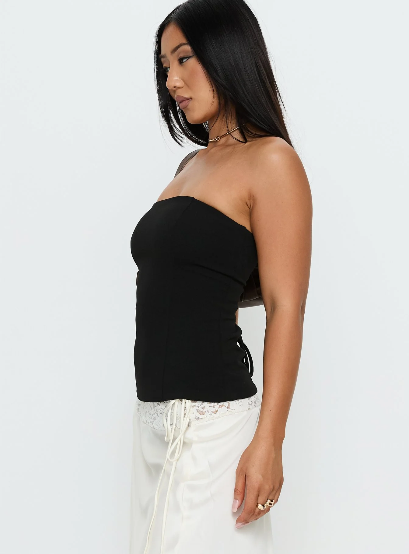 Loreto Strapless Tie Back Top Black - Image 3