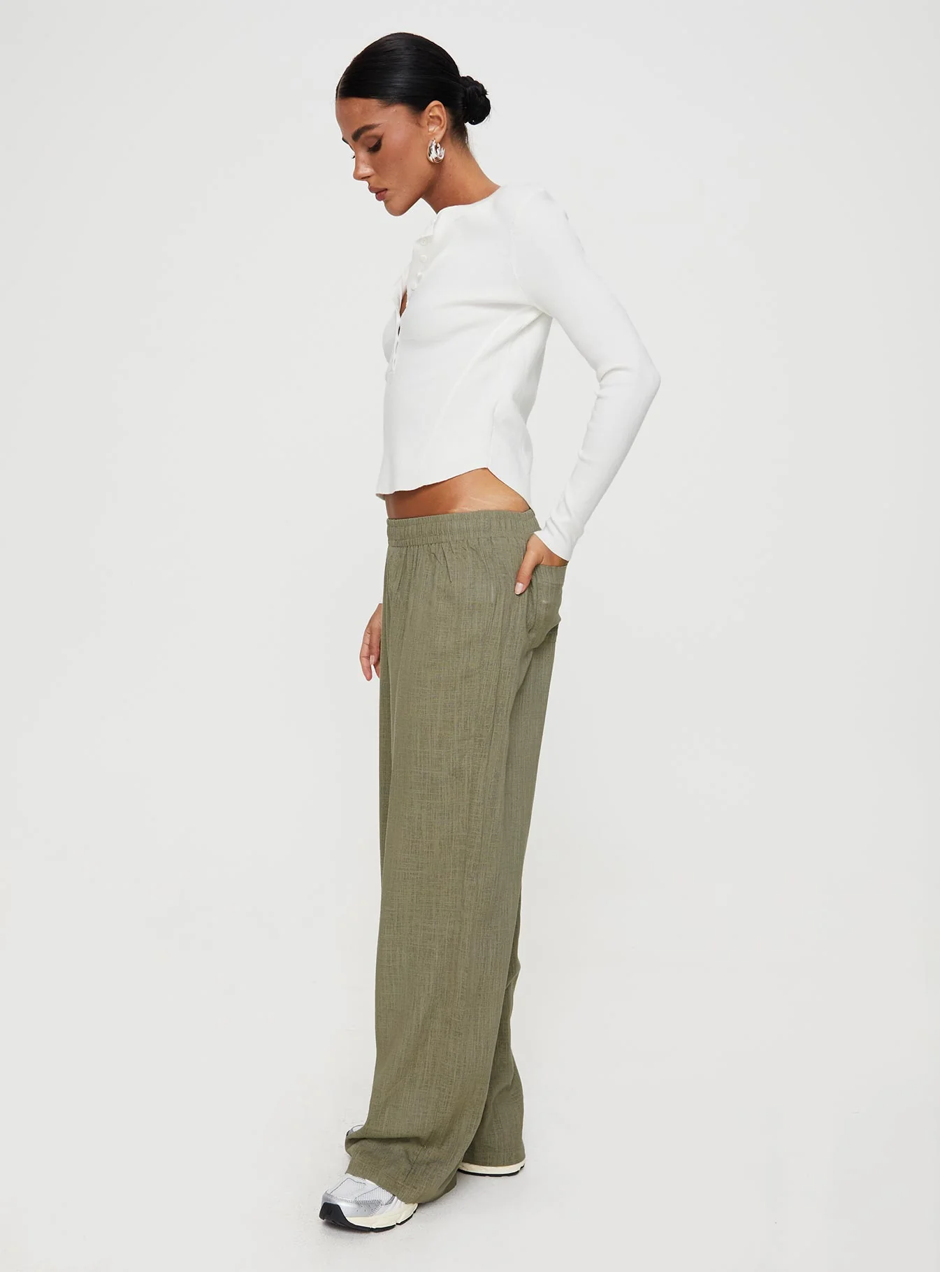 Louis Linen Blend Pants Olive - Image 4
