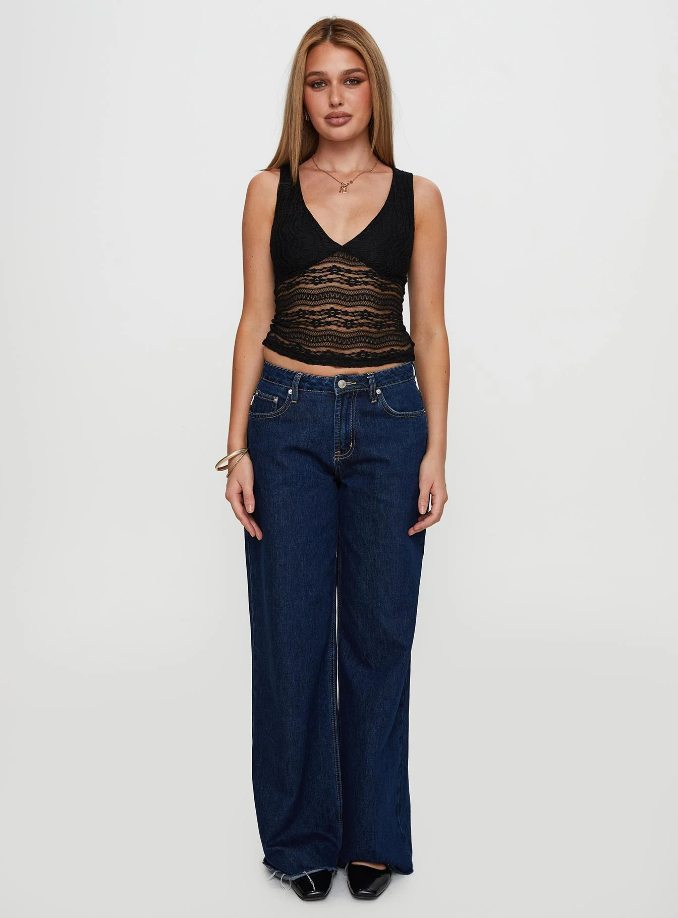 Loxlee Lace Plunge Neck Top Black - Image 6