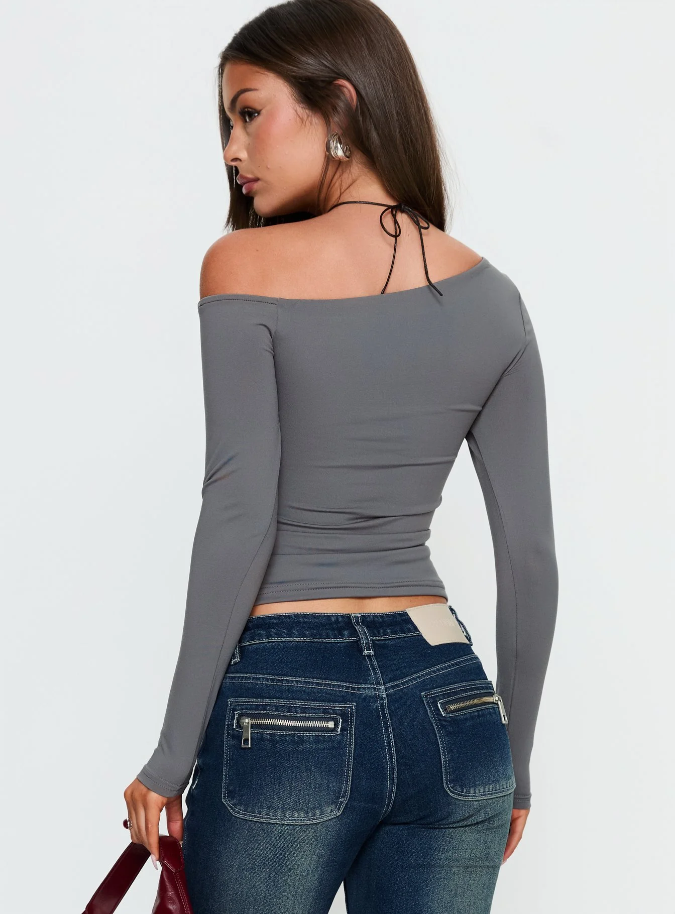 Luisana Buckle Detail One Shoulder Top Dark Grey - Image 5
