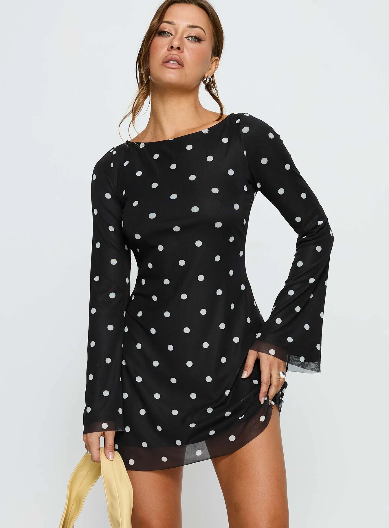Lukea Long Sleeve Mini Dress Black Polka Dot - Image 2