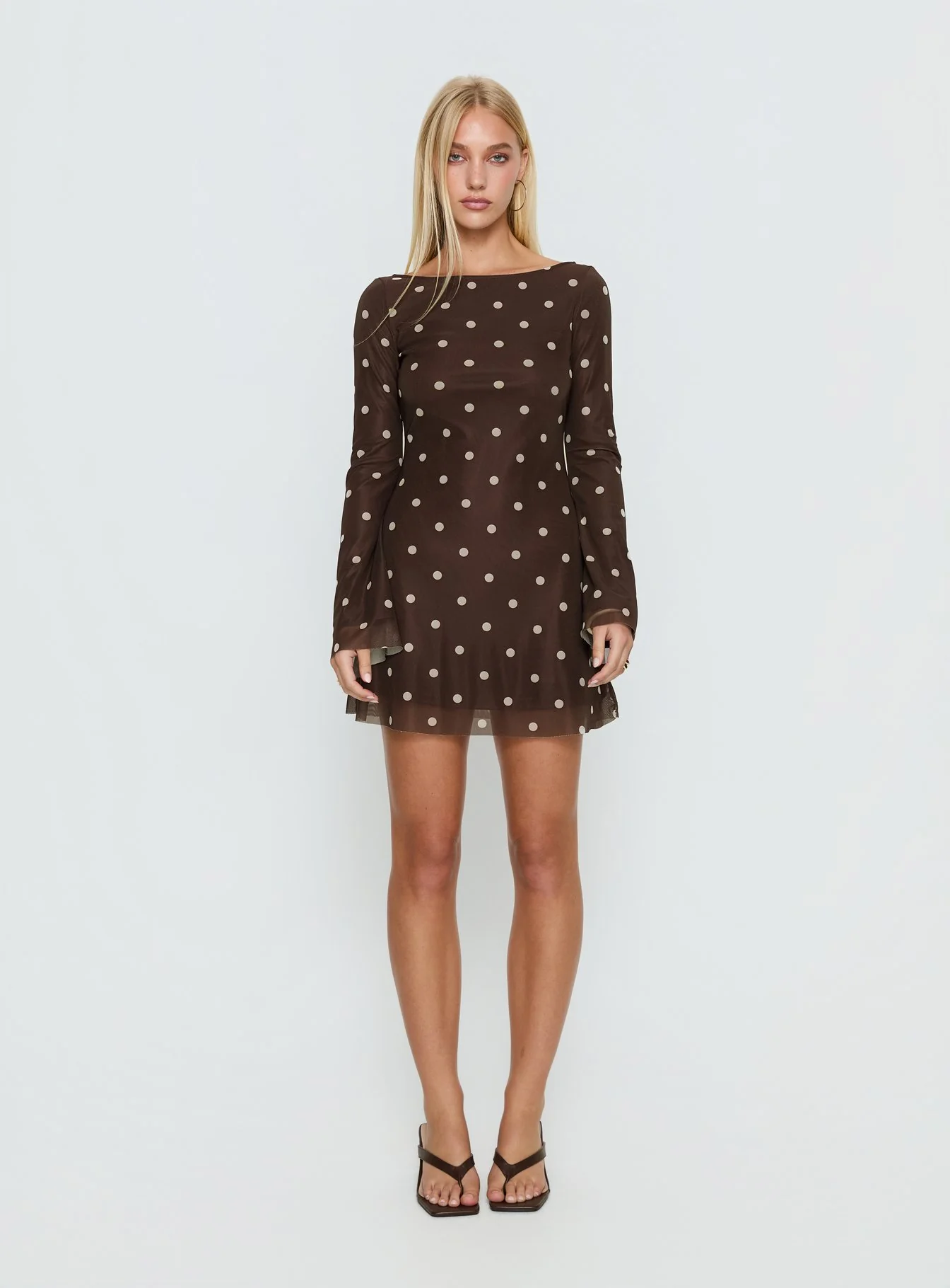 Lukea Long Sleeve Mini Dress Brown Polka Dot - Image 6