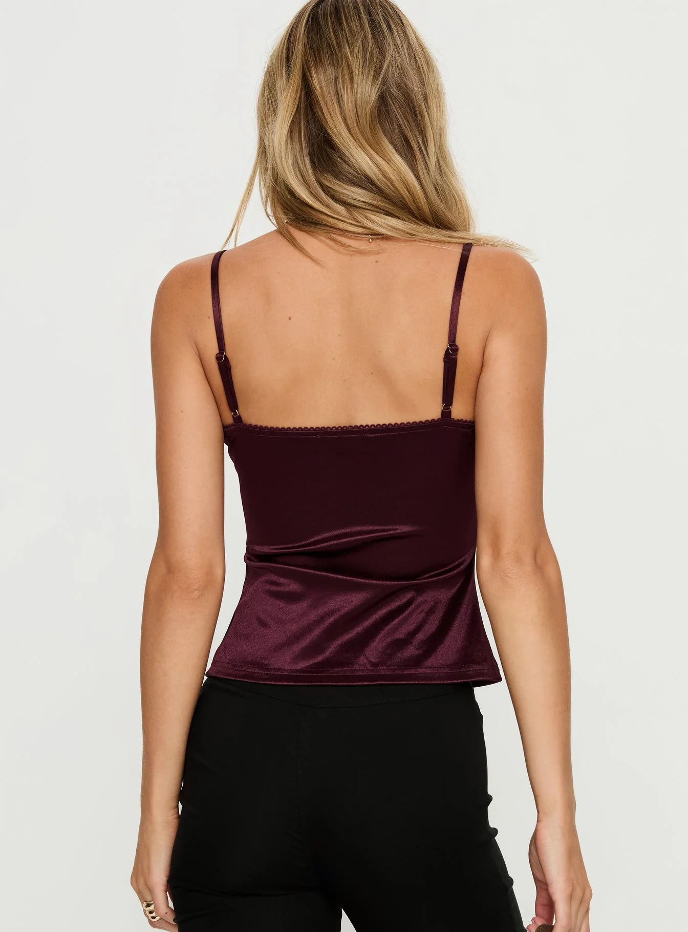 Lunetta Picot Trim Cami Top Burgundy - Image 4
