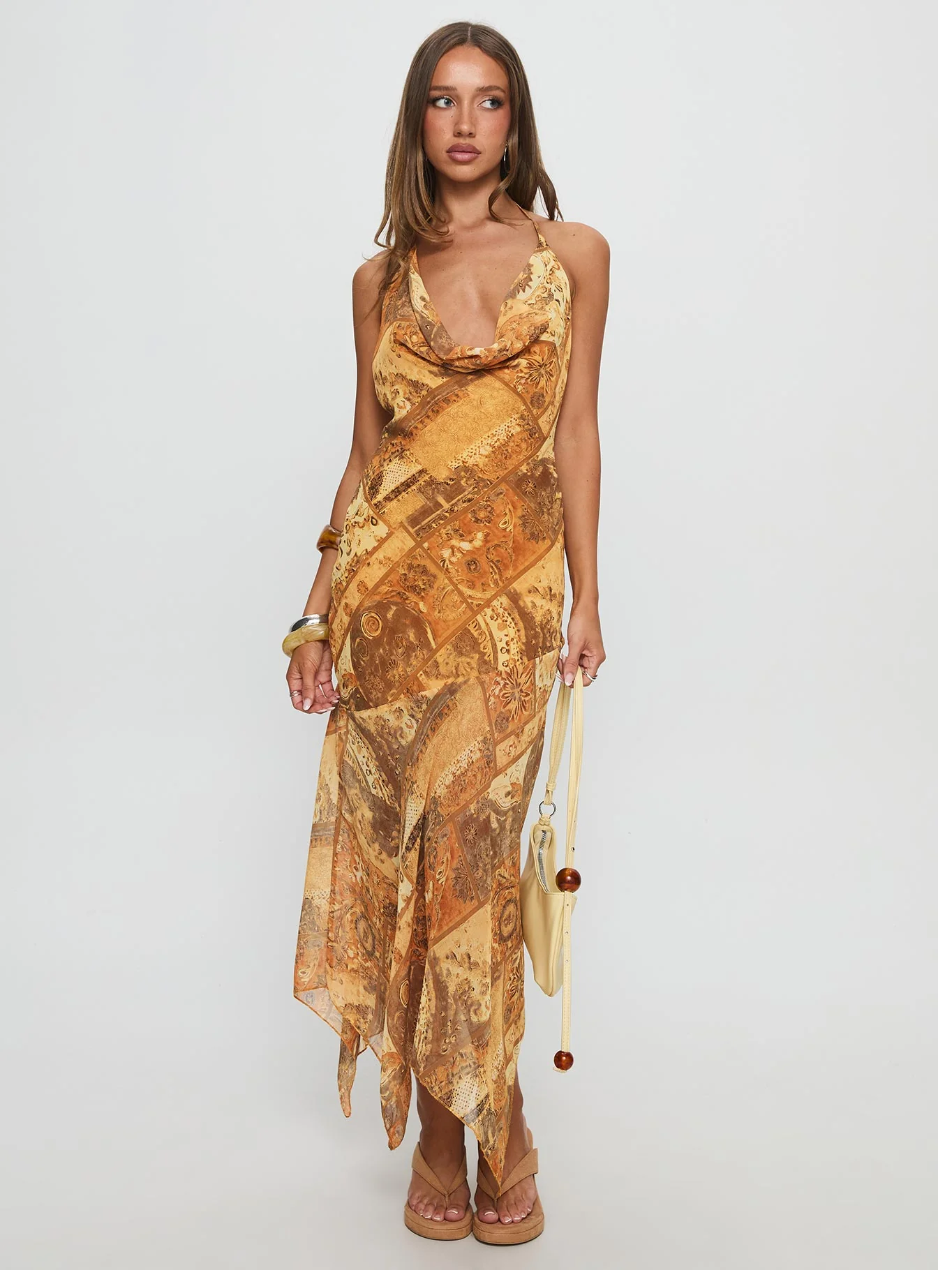 Lyanna Halter Cowl Neck Maxi Dress Multi - Image 4