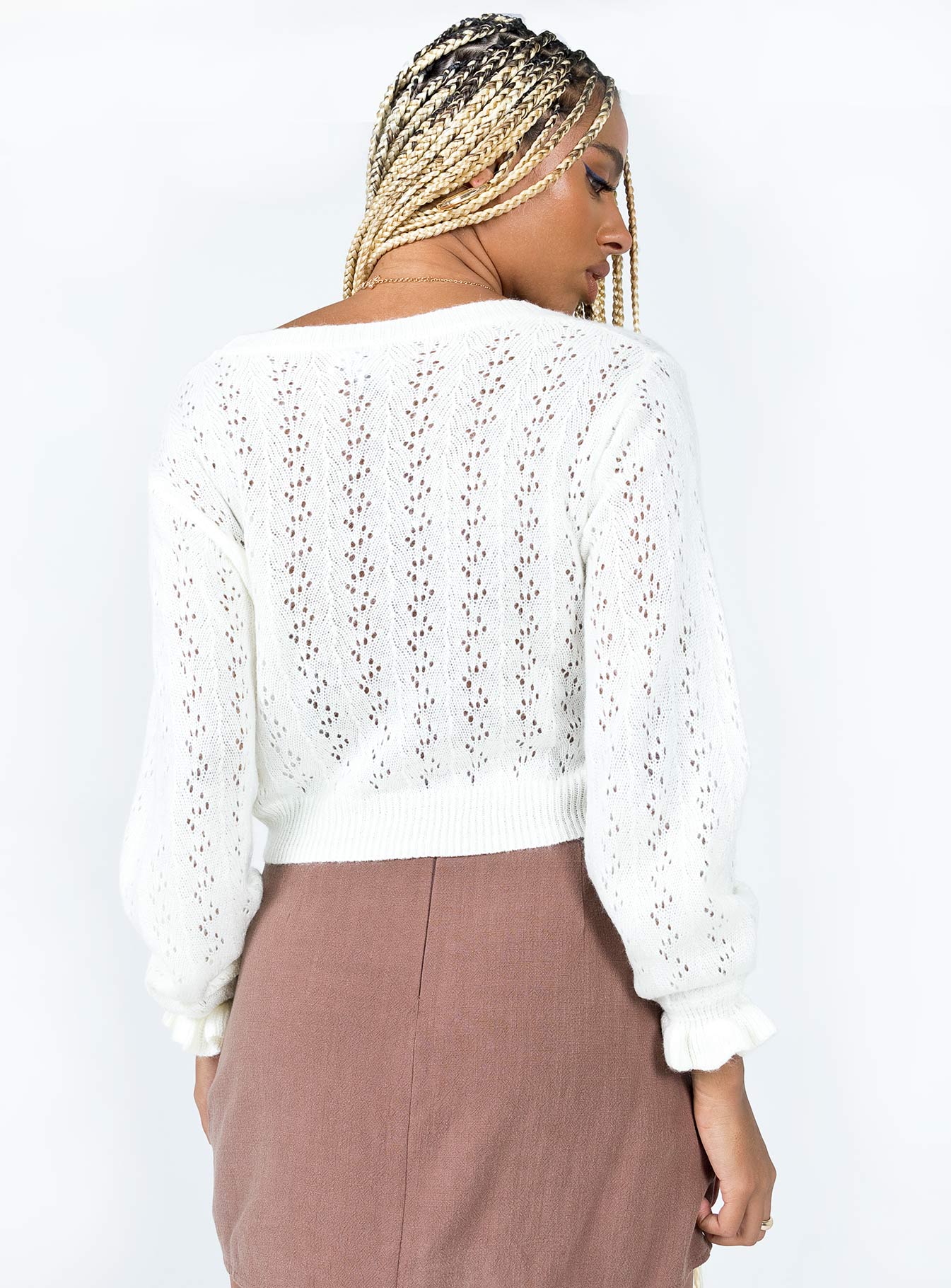 Lyric Cropped Cardigan White - Image 4
