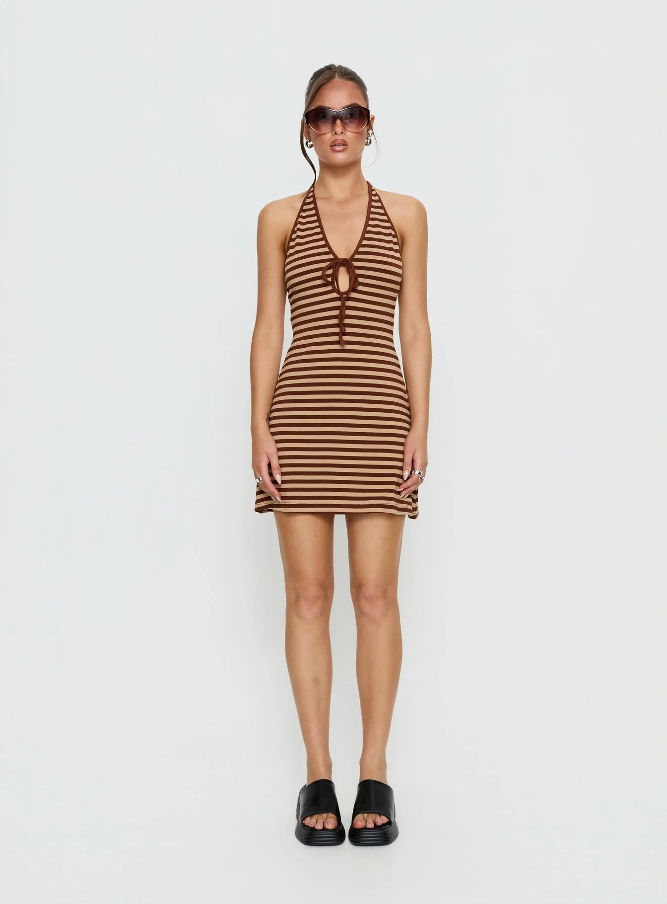 Mabilia Tie Detail Halter Mini Dress Multi Stripe - Image 6
