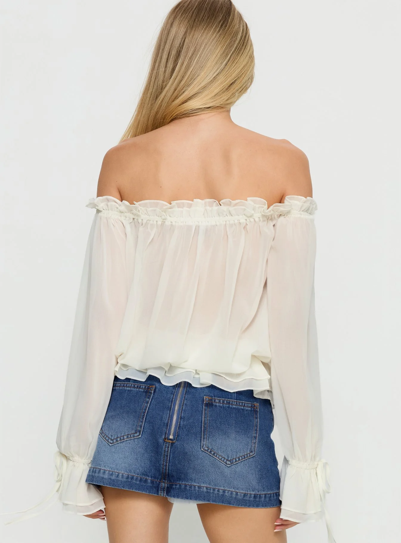 Madelina Frill Long Sleeve Top Cream - Image 5