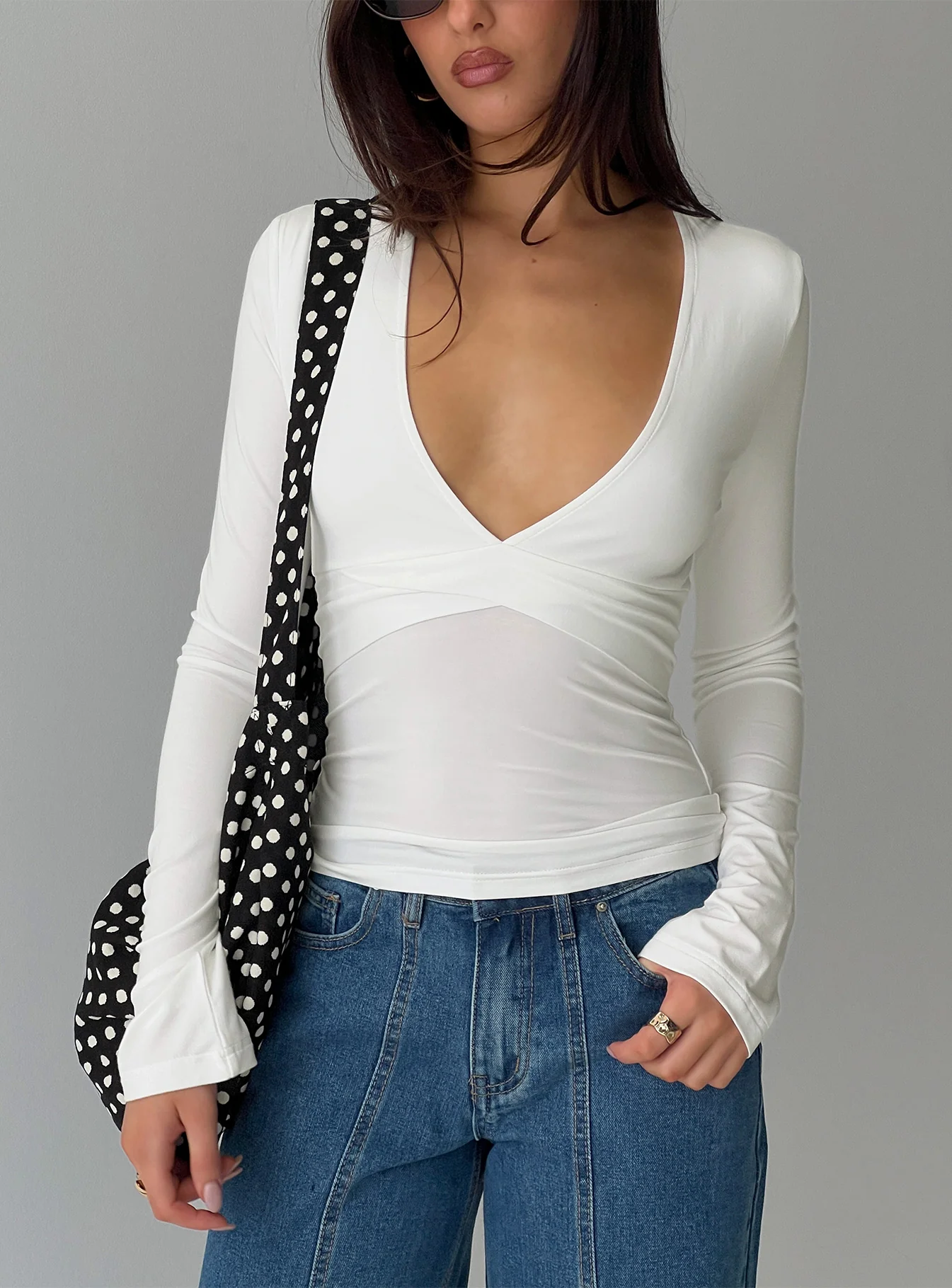 Madelon Long Sleeve Wrap Top White - Image 9