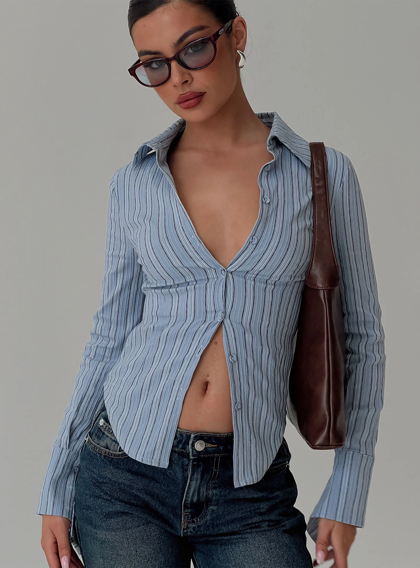 Madlin Long Sleeve Top Blue Stripe - Image 9