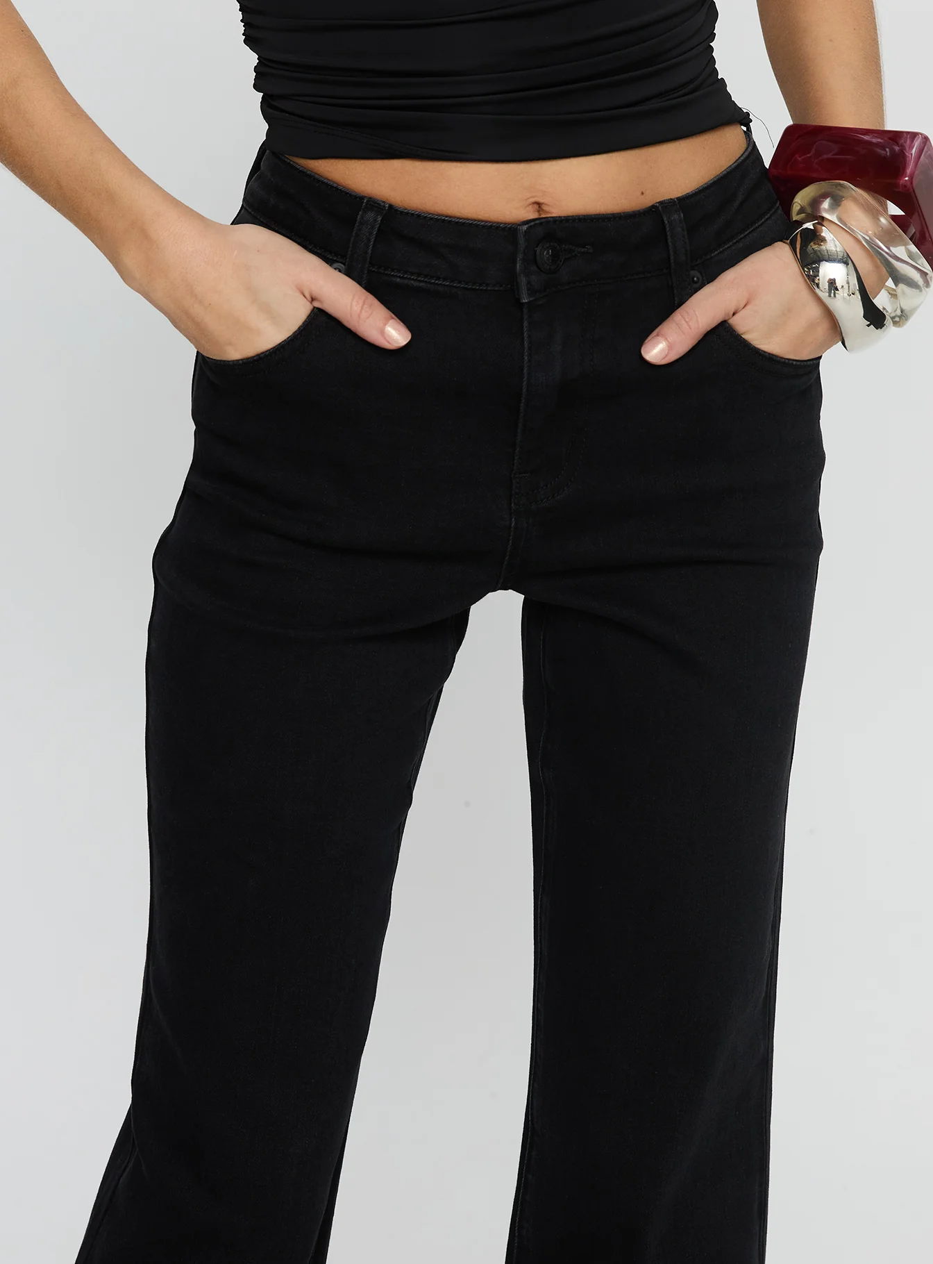 Magic Mirror Mid Rise Bootleg Jeans Washed Black - Image 6