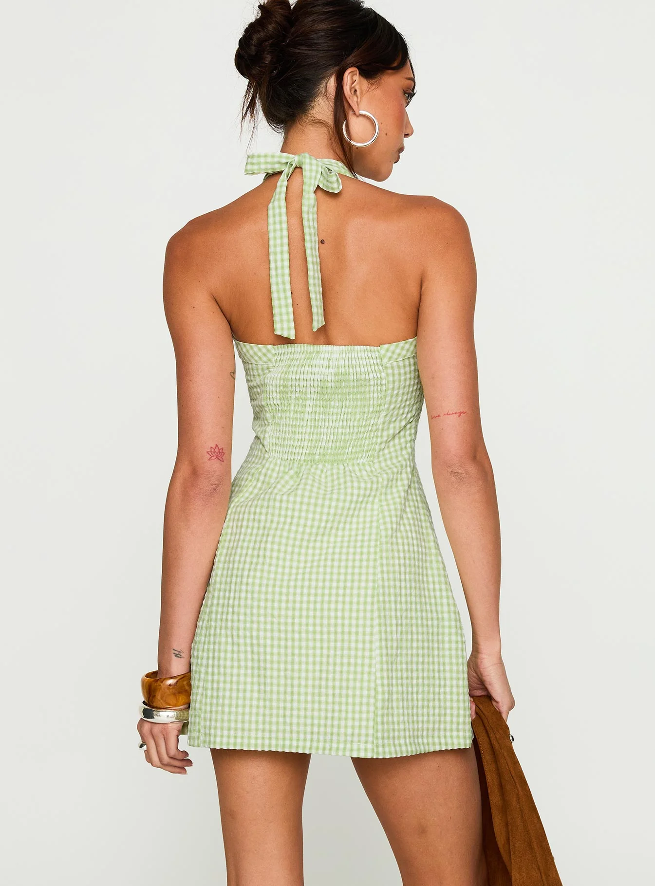 Mallorie Halter Mini Dress Green Check - Image 4