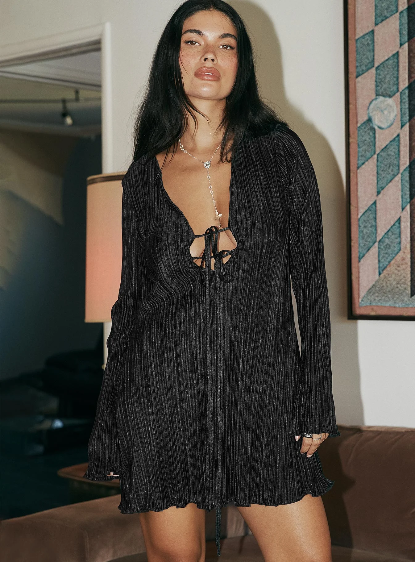 Malop Long Sleeve Mini Dress Black - Image 3
