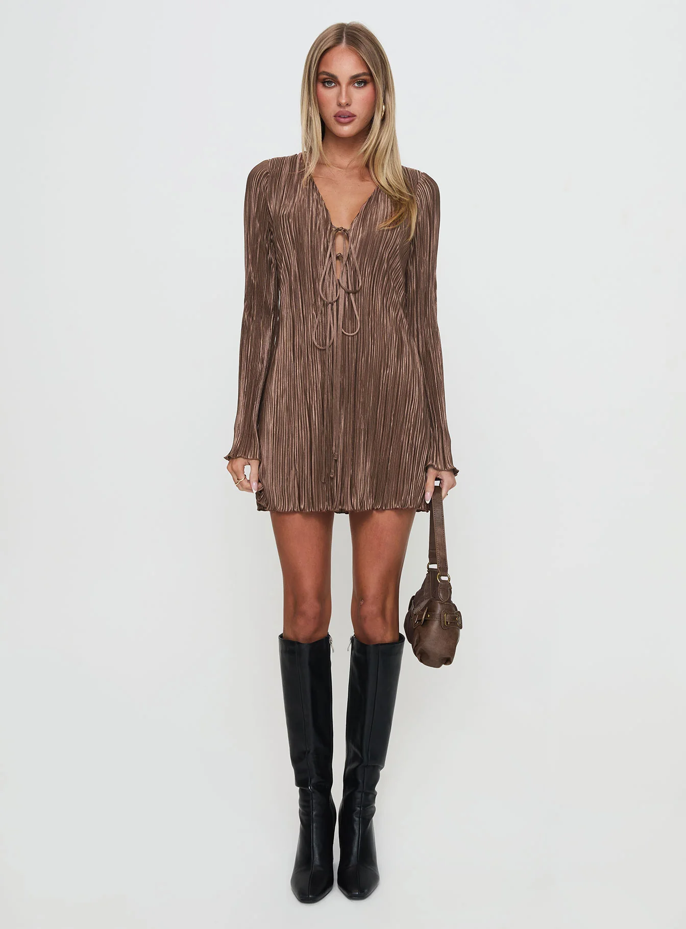 Malop Long Sleeve Mini Dress Chocolate - Image 7