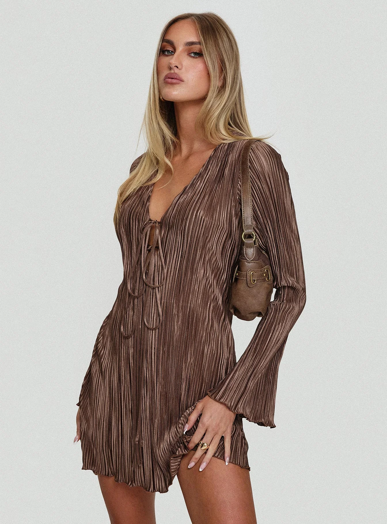 Malop Long Sleeve Mini Dress Chocolate - Image 8