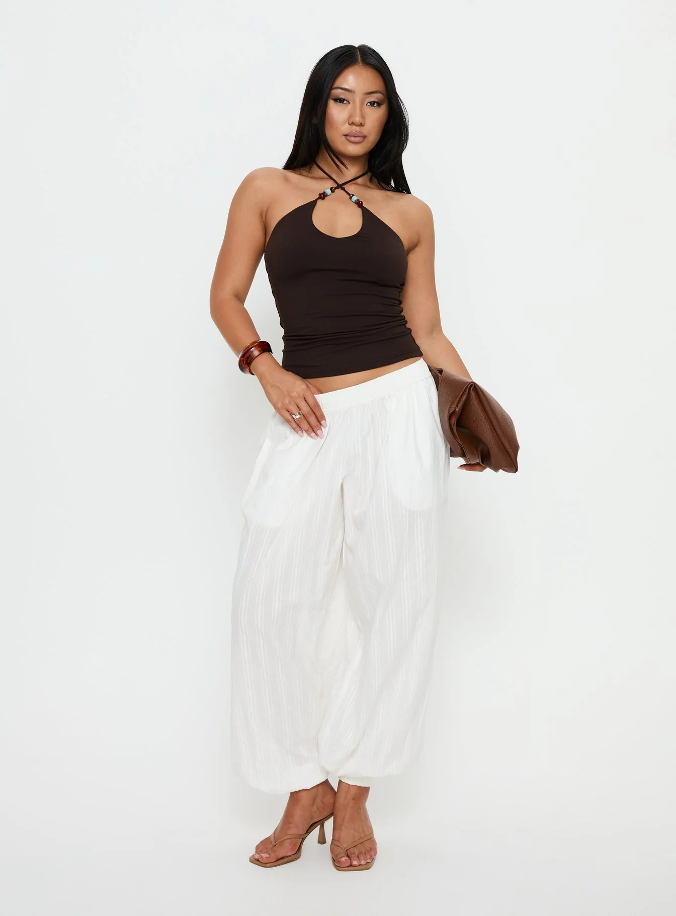 Manika Bead Detail Top Chocolate - Image 2