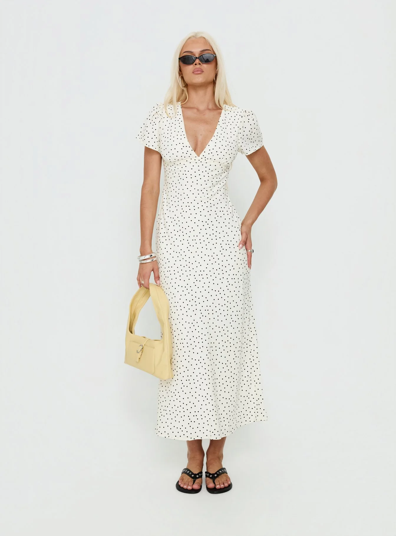 Mareiko V Neck Maxi Dress Cream Polka Dot - Image 2