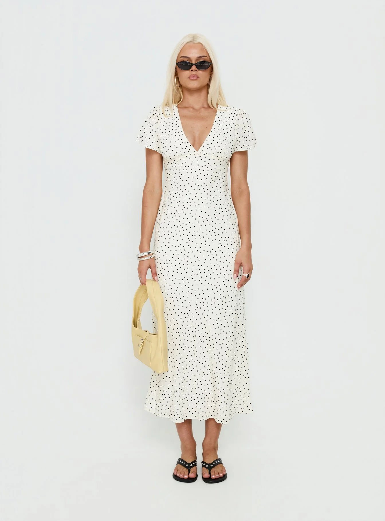 Mareiko V Neck Maxi Dress Cream Polka Dot - Image 7